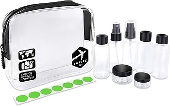 TWIVEE - Transparenter Kulturbeutel mit Reiseflaschenset - 1 Liter - Transparent-Schwarz - Unisex