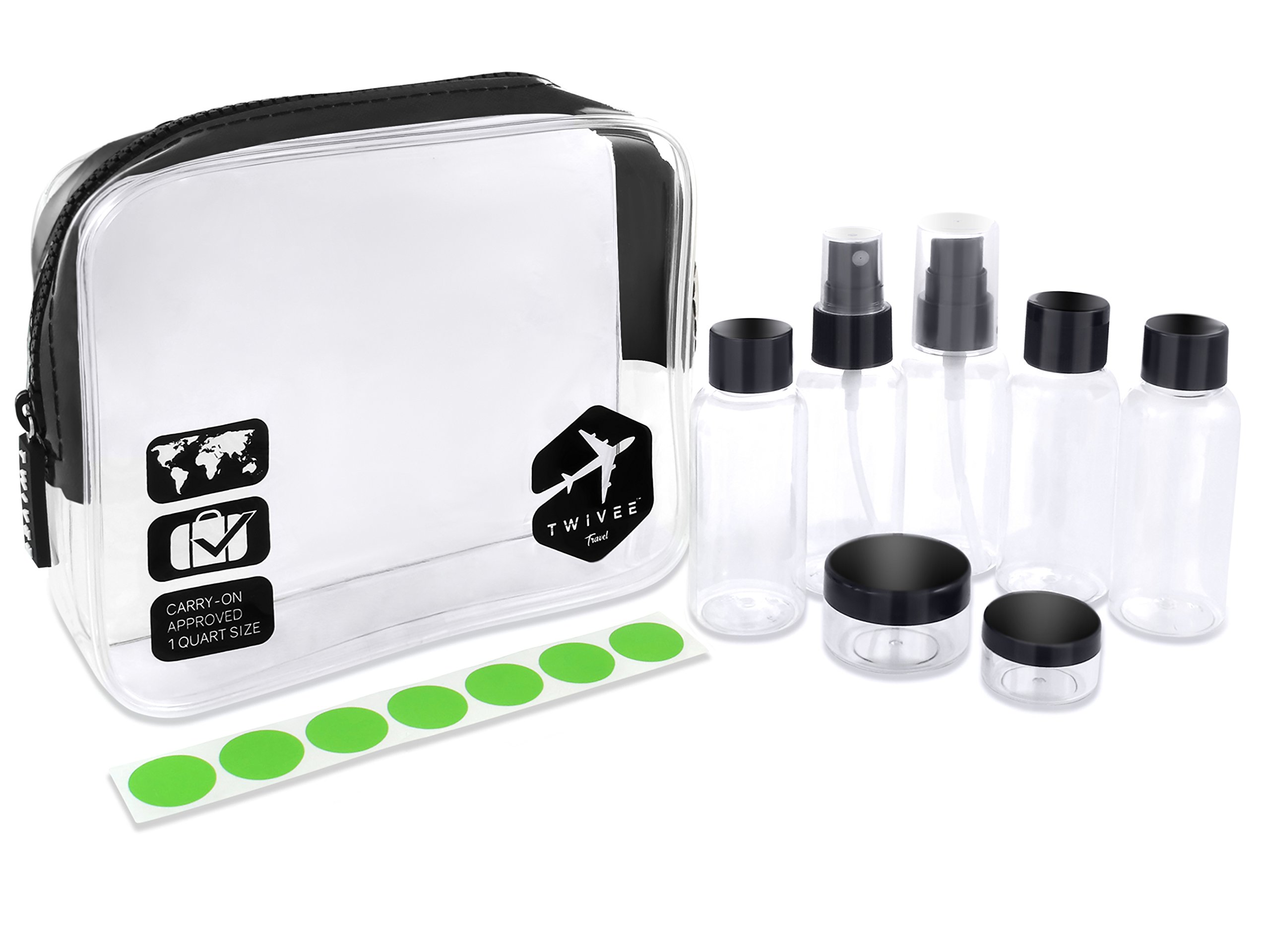 TWIVEE - Transparante toilettas met reisflessenset - 1 liter