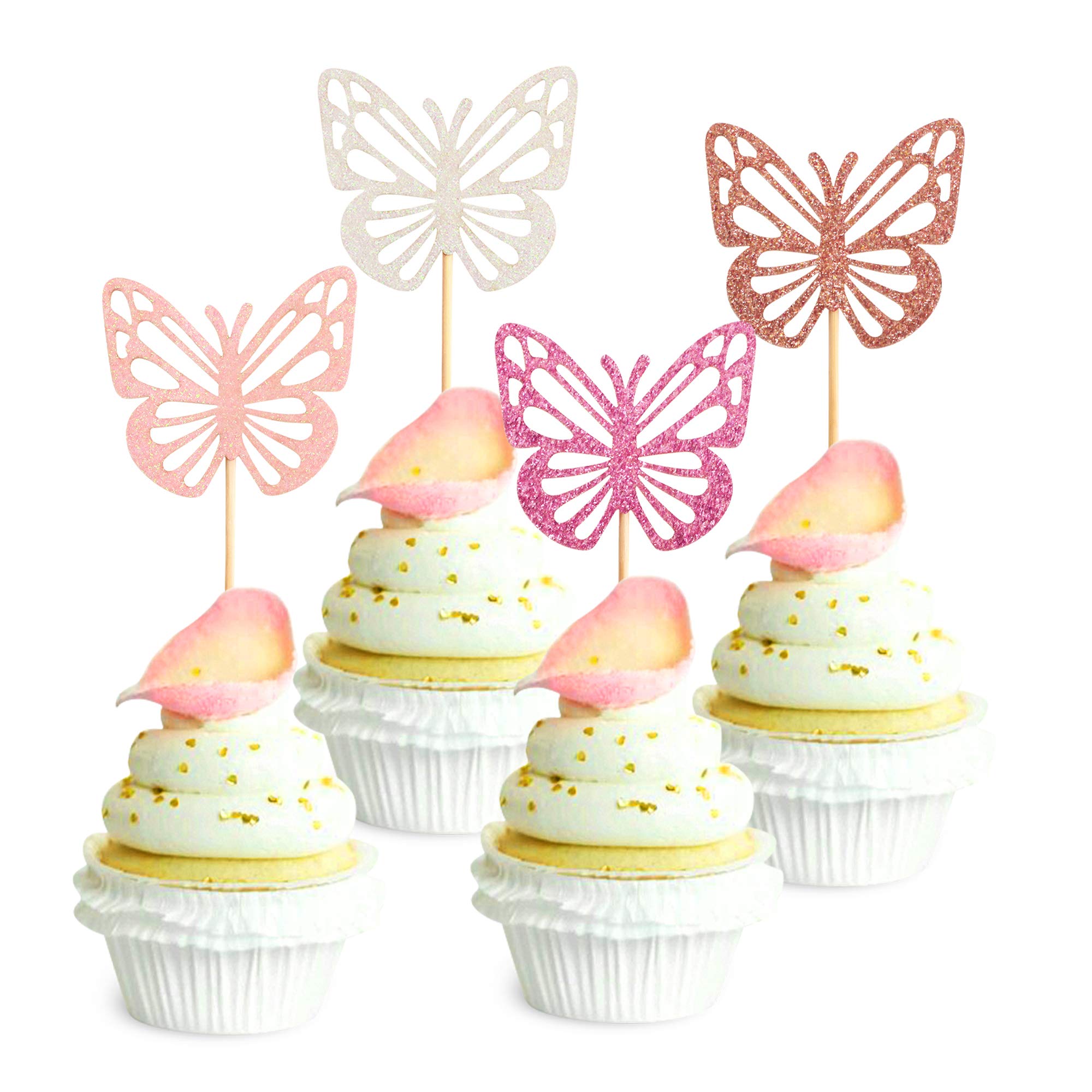 Gyufise Cupcake-Topper – 36 Schmetterlinge Mit Glitzer, Fertig Montiert, 5,5x10 Cm, Deko Für Kuchen & Party
