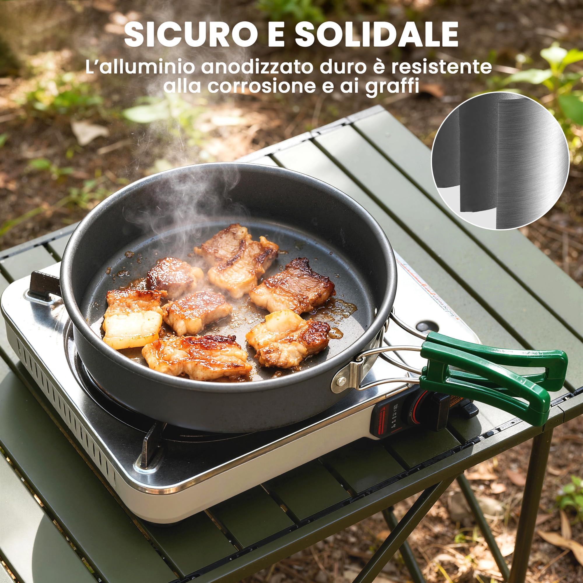 Outsunny Set di Pentole da Campeggio per 4-5 Persone, Leggero Kit da Cucina in Alluminio con Manici Anti-Scottatura, Pentole e Padelle Portatili per Escursionismo, Campeggio e Picnic, Grigio