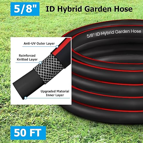 Miniatura 2 de Manguera de jardín, manguera de agua resistente a las torceduras de 5/8 pulgadas, manguera de goma flexible y ligera con mango de agarre giratorio,