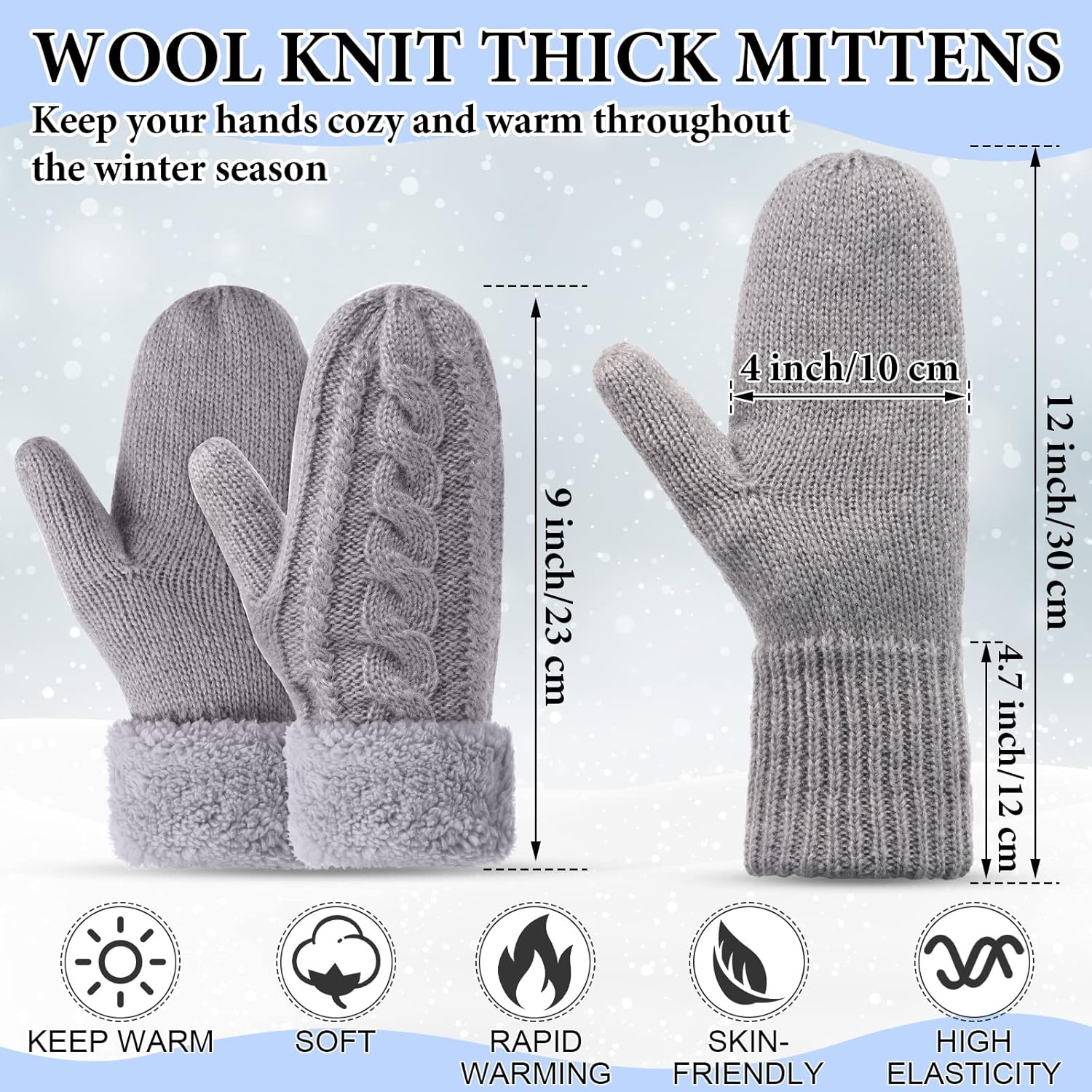 JaGely 6 Pcs Winter Ear Muffs and Gloves Set for Women Furry Warm Foldable Earmuff Ear Covers Knit Thick Gloves Gift - Image 3