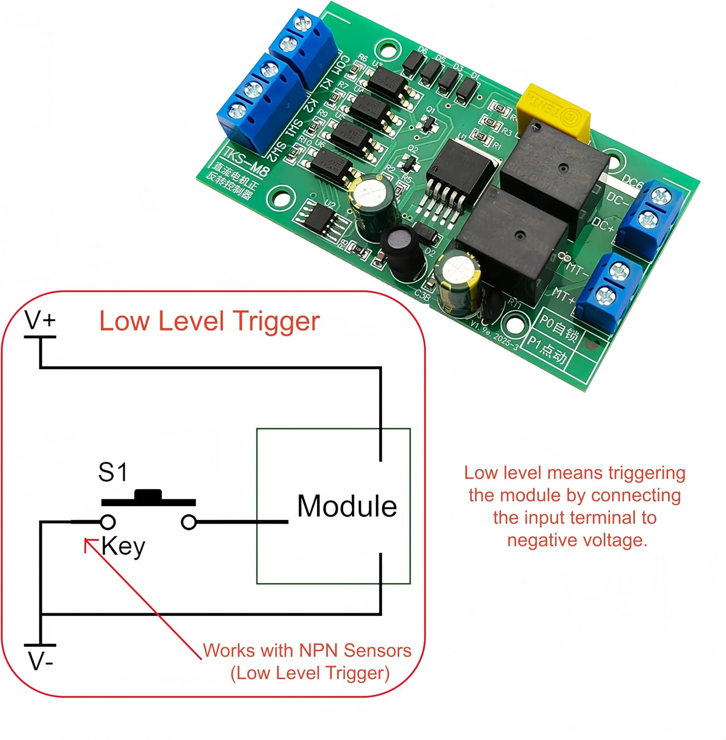 DC 6V 12V 24V P0 DC Motor Forward Reverse Controller 20A High Current with Limit Relay Driver Lifting Control Board