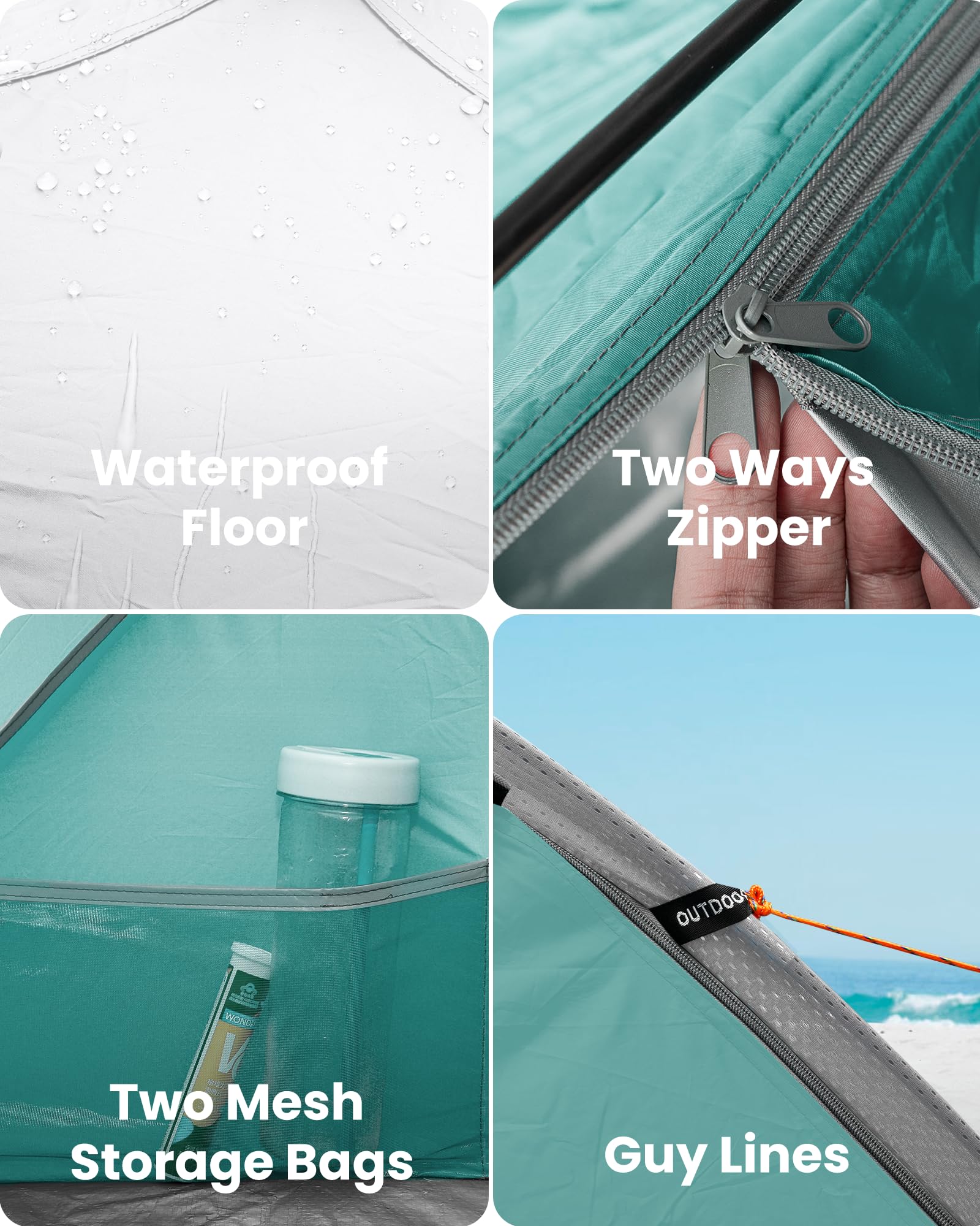 OutdoorMaster Tente de Plage pour 3 Personnes avec 2 Portes, abri Pare-Soleil Facile à Installer, auvent de Plage Portable avec Protection UV UPF 50+, Sol Extensible avec Sac de Transport