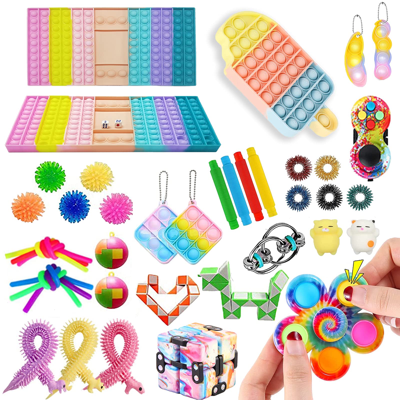 Ma.Lina.Ann 39PCS Dice Pop Board Game for Parent-Child Time, Popot Bubble Fidget Toys, Big Simple Fidgetget Box, Rainbow Chess Board Push Bubble Popper Fidget Sensory Toys for Kids and Adults …