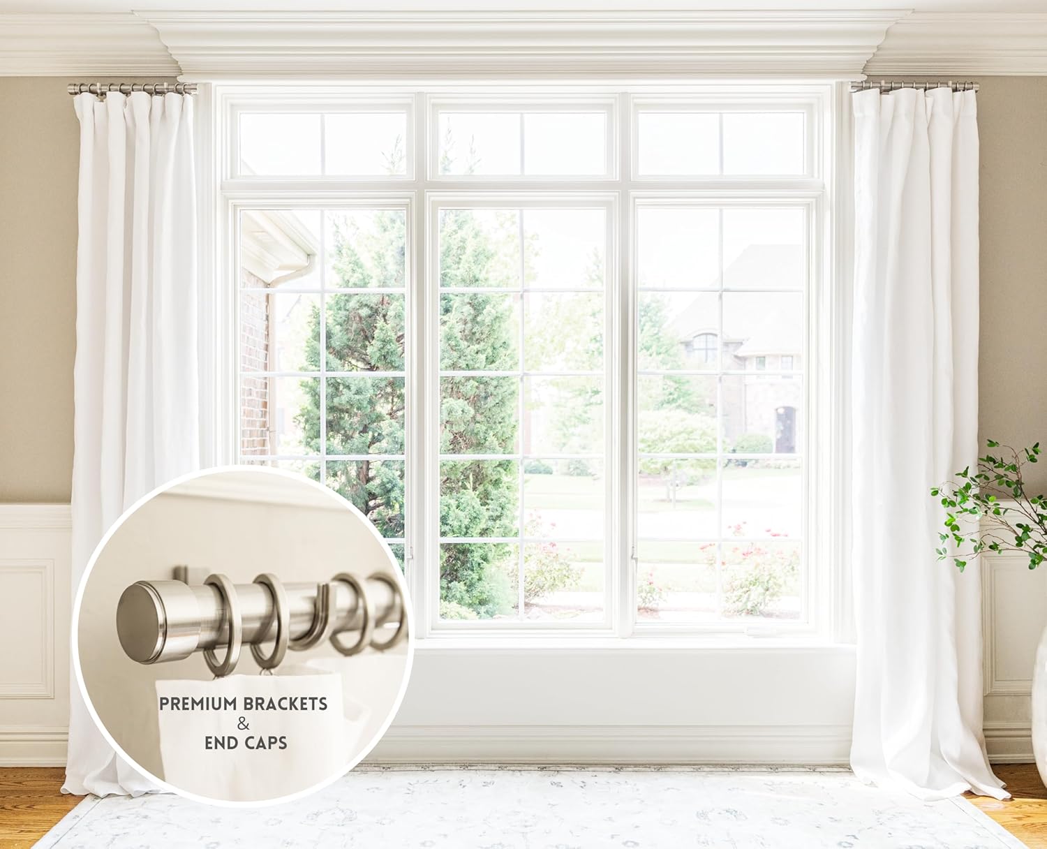 BlastHome® Luxury 17" Custom Side Mount Curtain Rods – 1 1/4" Large Diameter – Premium Brackets & Endcaps – Signature Collection, Set of Two – Brushed Nickel Finish