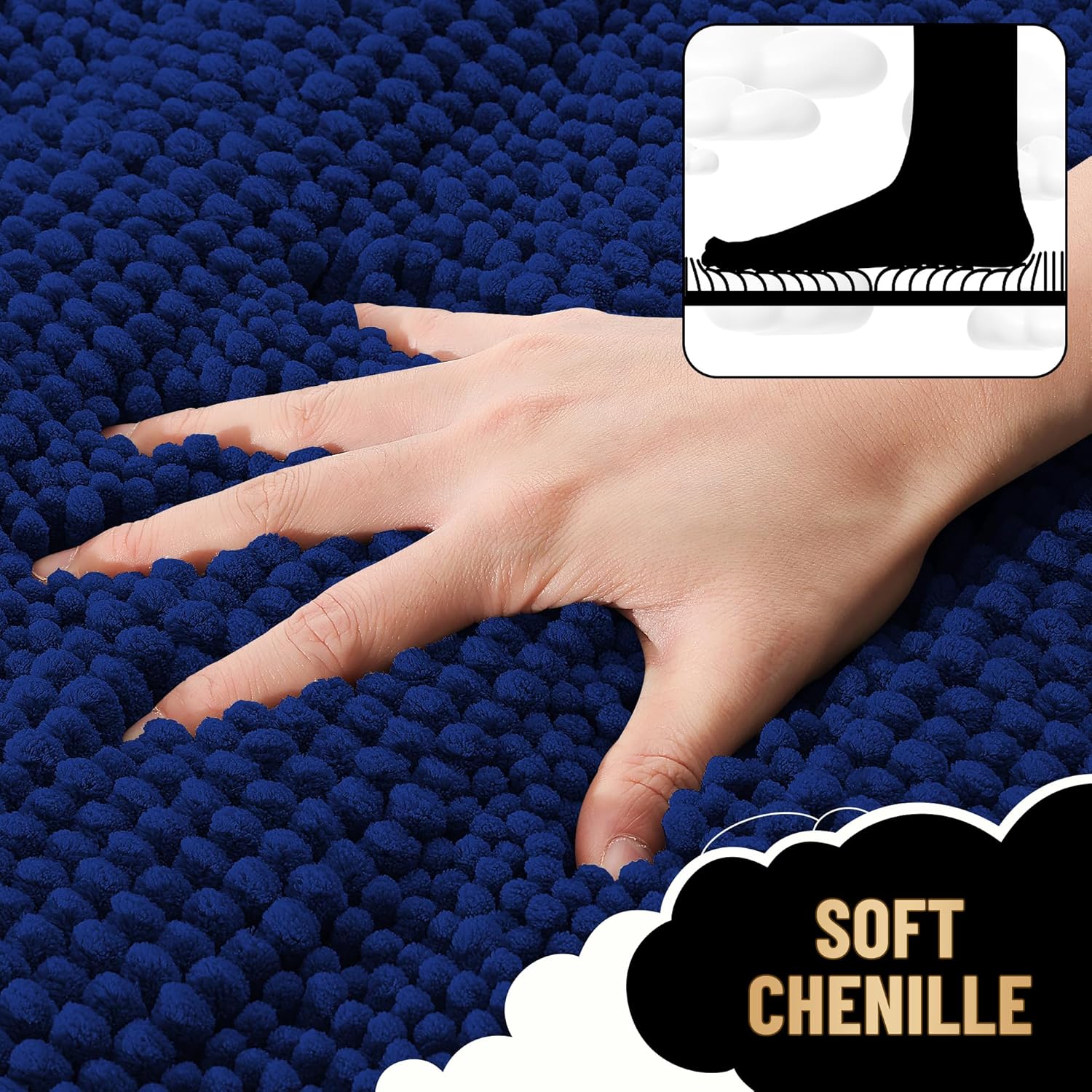 OLANLY Thick Toilet Rugs U-Shaped 24x20, Extra Soft Absorbent Chenille Striped Contour Bathroom Rugs for Toilet, Dry Quickly, Machine Washable, Navy - Image 2