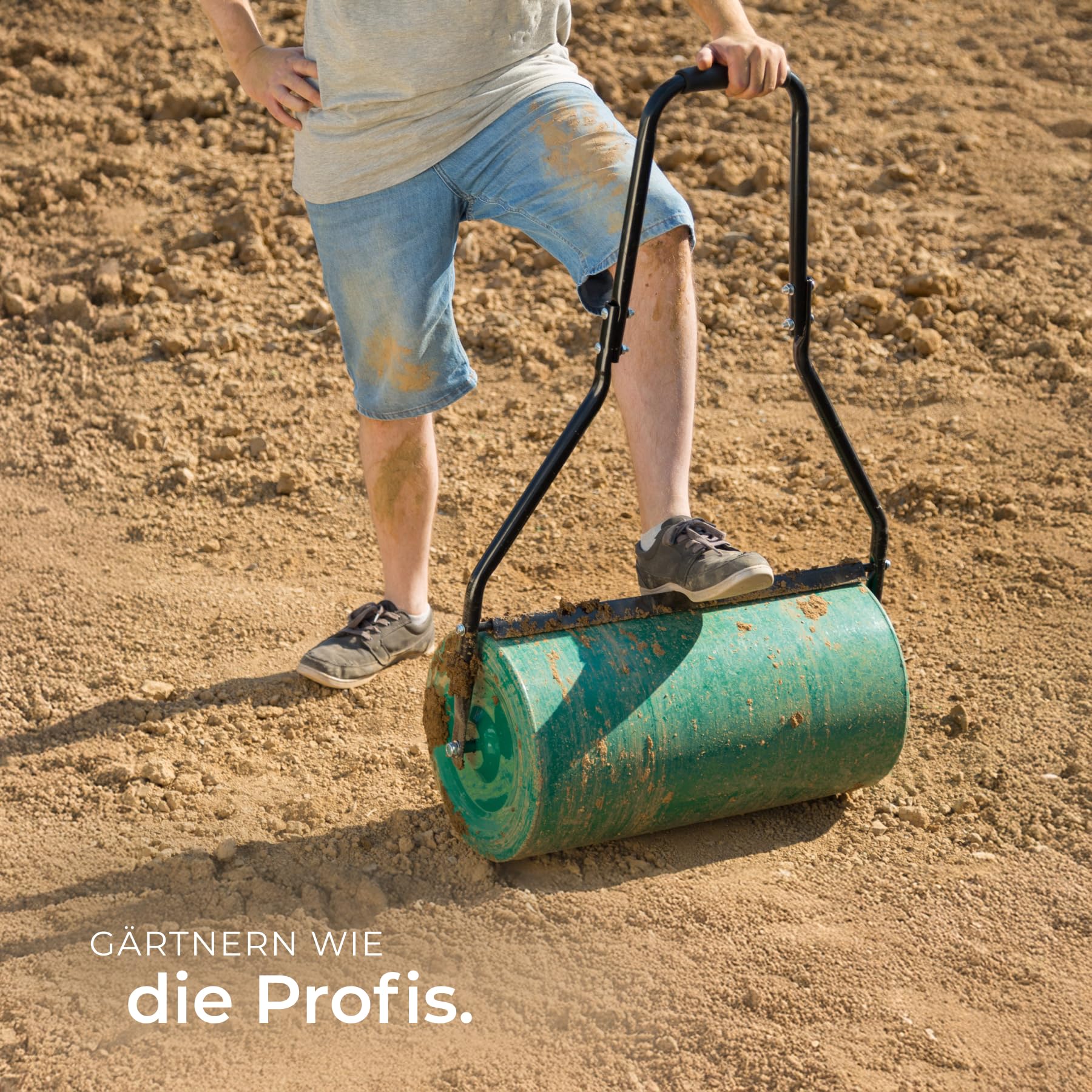 tectake® Rasenwalze befüllbar, Füllvolumen: 50 L, Breite 60 cm, Rasenrolle zur Boden Verdichtung, mit Schmutzabstreifer, Bodenwalze, Gartenwalze zur Einarbeitung von Rasensamen Grassamen Rasenkalk