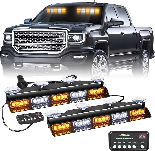 XRIDONSEN 17-inch 40 LED Amber/White Emergency Dash Strobe Lights (2 Pack)