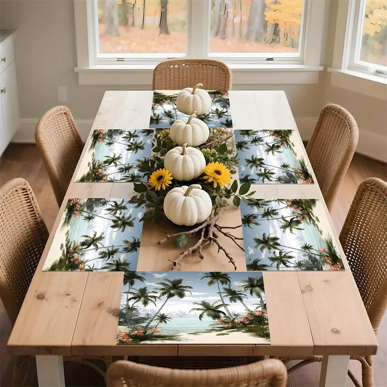 Tropical Palm Trees Placemats Non-Slip Heat Resistant Table Mats Flax Washable Cloth Place Mats Easy to Clean Premium Placemat for Kitchen Dining Table Decor Party Outdoor