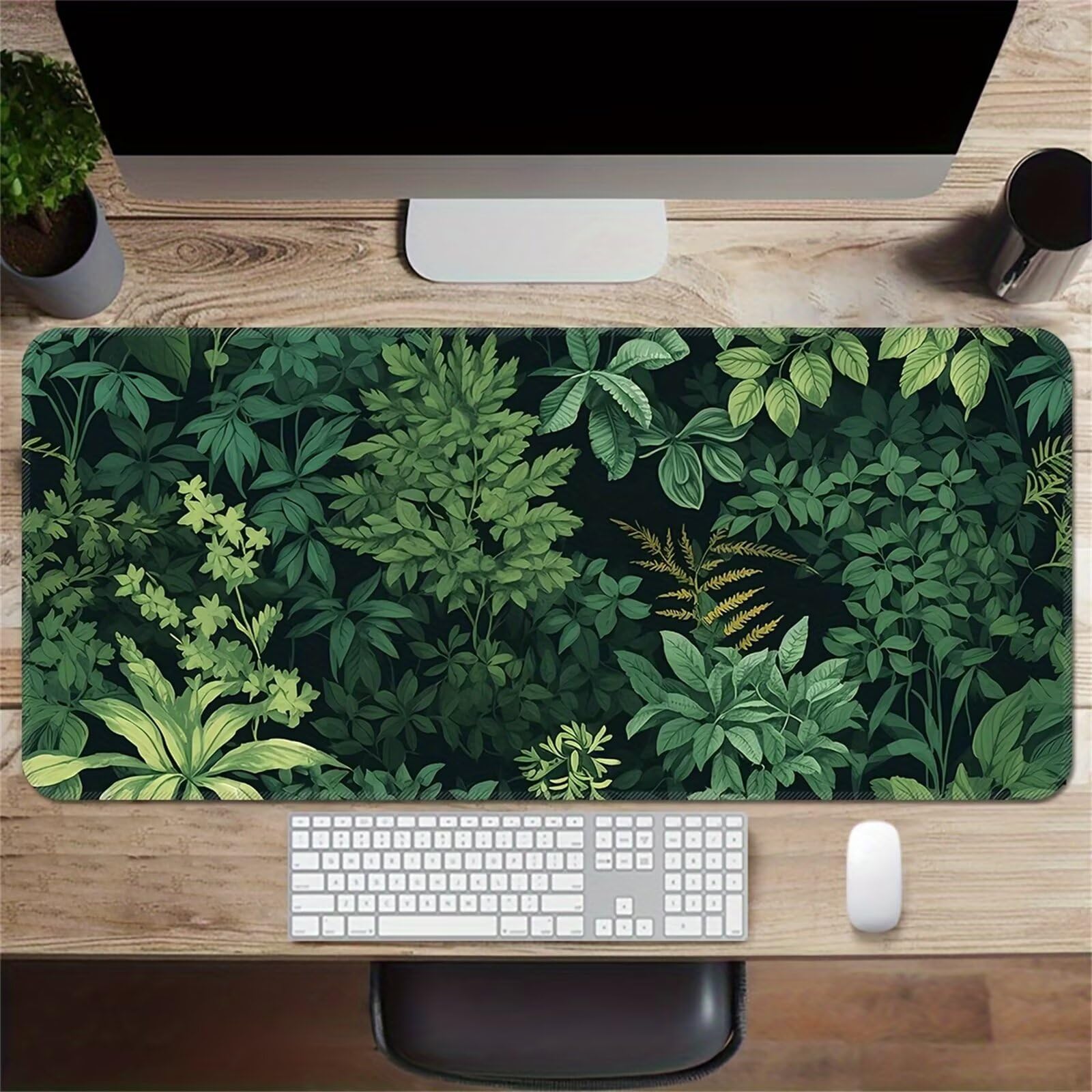 Grand Tapis de Souris de Jeu 1000x500x2 mm Mouse Pad Gaming Plantes Vertes Tapis de Bureau Antidérapant avec Bords Cousus pour Bureau, Études, Gamer