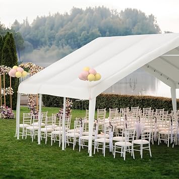 GOJOOASIS 20 x 20 ft Outdoor Metal Carport w/Sidewalls Commercial Wedding Party Frame Gazebo Tent 3 Rooms