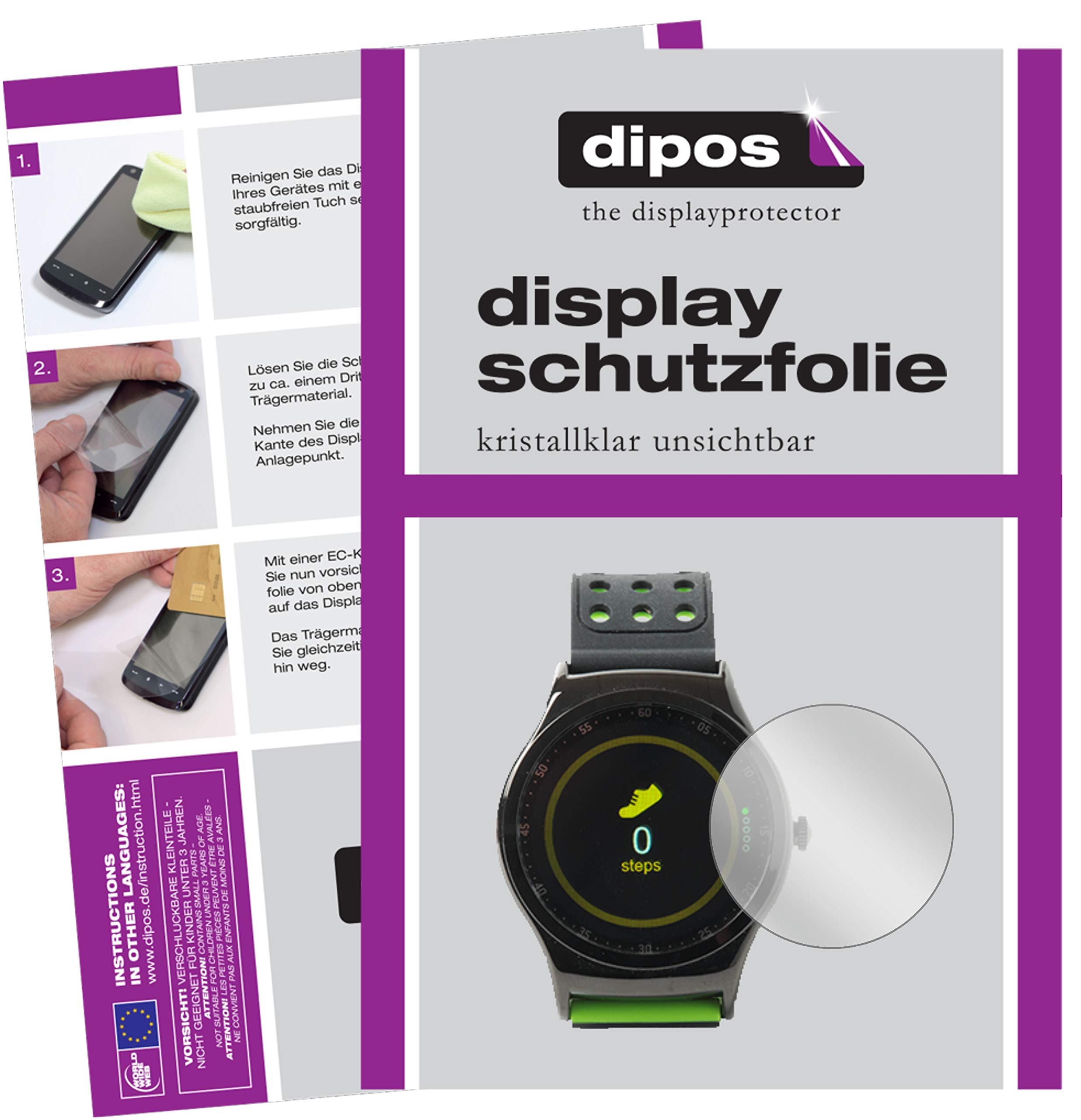 Dipos 2 Pellicole Protettive Crystalclear Per Smartwatch Denver SW-450 - Made In Germany, Anti-Graffio - 4