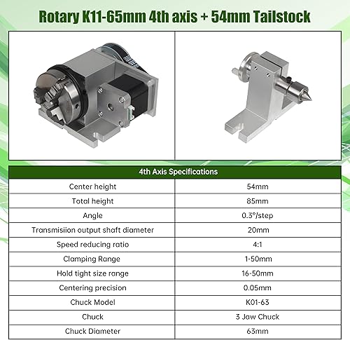 Miniatura 4 de Fresadora CNC de eje rotacional Enrutador CNC Mesa giratoria de un eje 4 eje 2.559 in 3 mandíbulas Chuck Cabezal divisorio con motor paso a paso