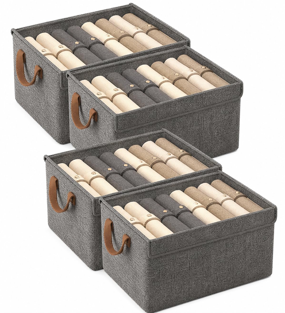 FLYNGO 4Pcs Clothes Organizer for Wardrobe with Metal Frame, Foldable Storage Box for Clothing, Cloth Organizer for Storage with Handle and Lid for Pants, Jeans, Sweater (Pack of 4)-picture-29
