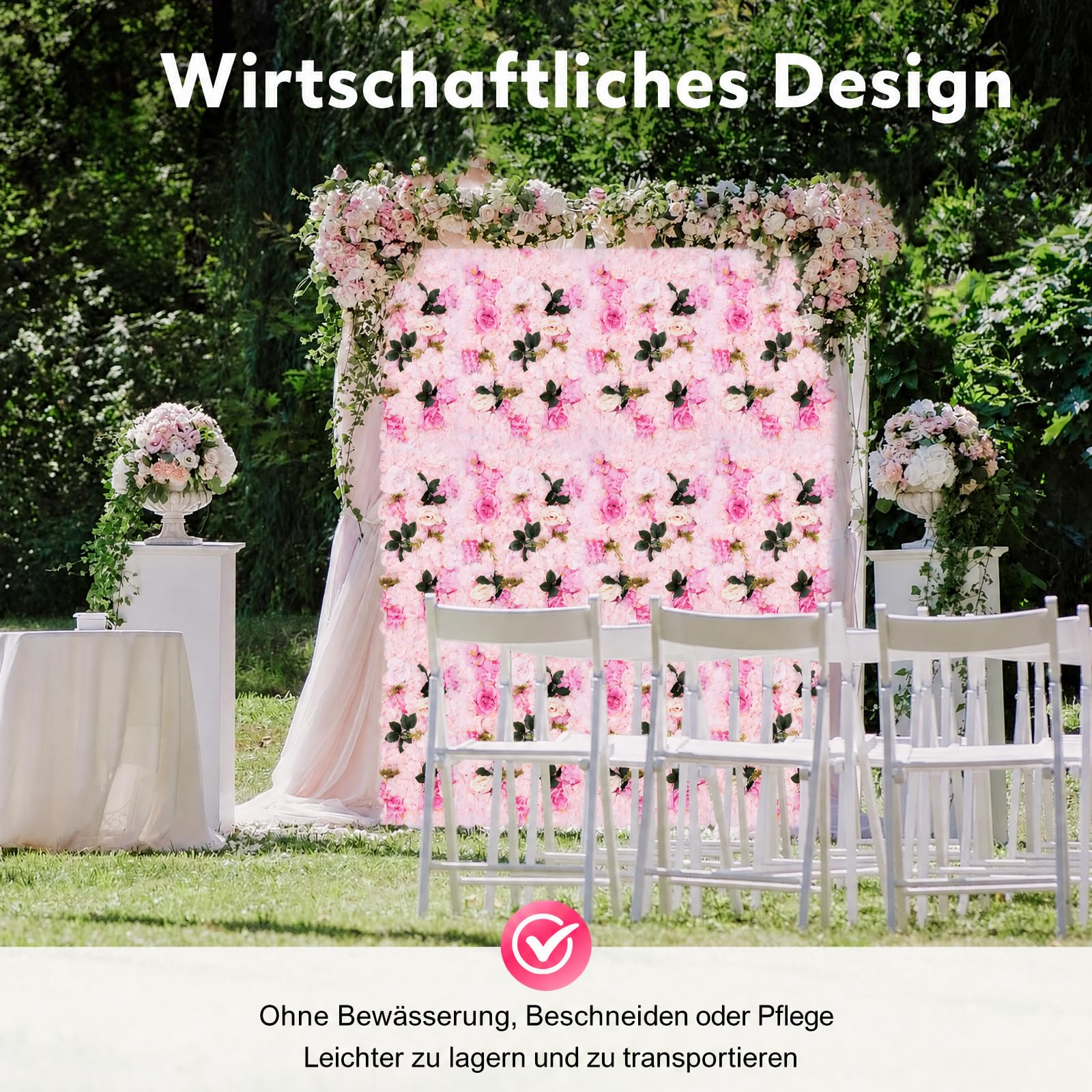 12 Stück 40x60 cm Blumen Wandb mit Einfach Wandmontiert (Hellrosa) | DIY Künstliche Blumen-Wandpaneel Set, Mit Echten Seidenblumen Dahlien und Rosen für Party Hochzeit Hintergrund