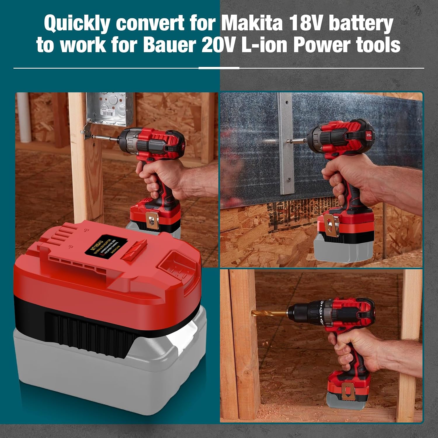 TPDL Adapter for Bauer 20V Cordless Tools Fits for Makita 18V Battery Converter, Use for Bauer 20V Battery Cordless Power Tools (Adapter Only)