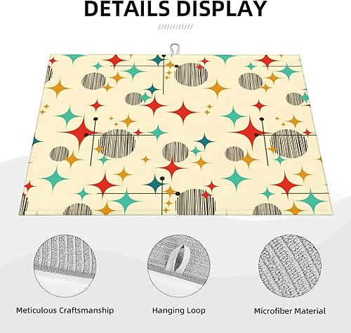 Miniatura 3 de Tapete de secado de platos de microfibra retro atómica de mediados de siglo para encimera de cocina, 18 x 24 pulgadas, color amarillo, tapete Atomic