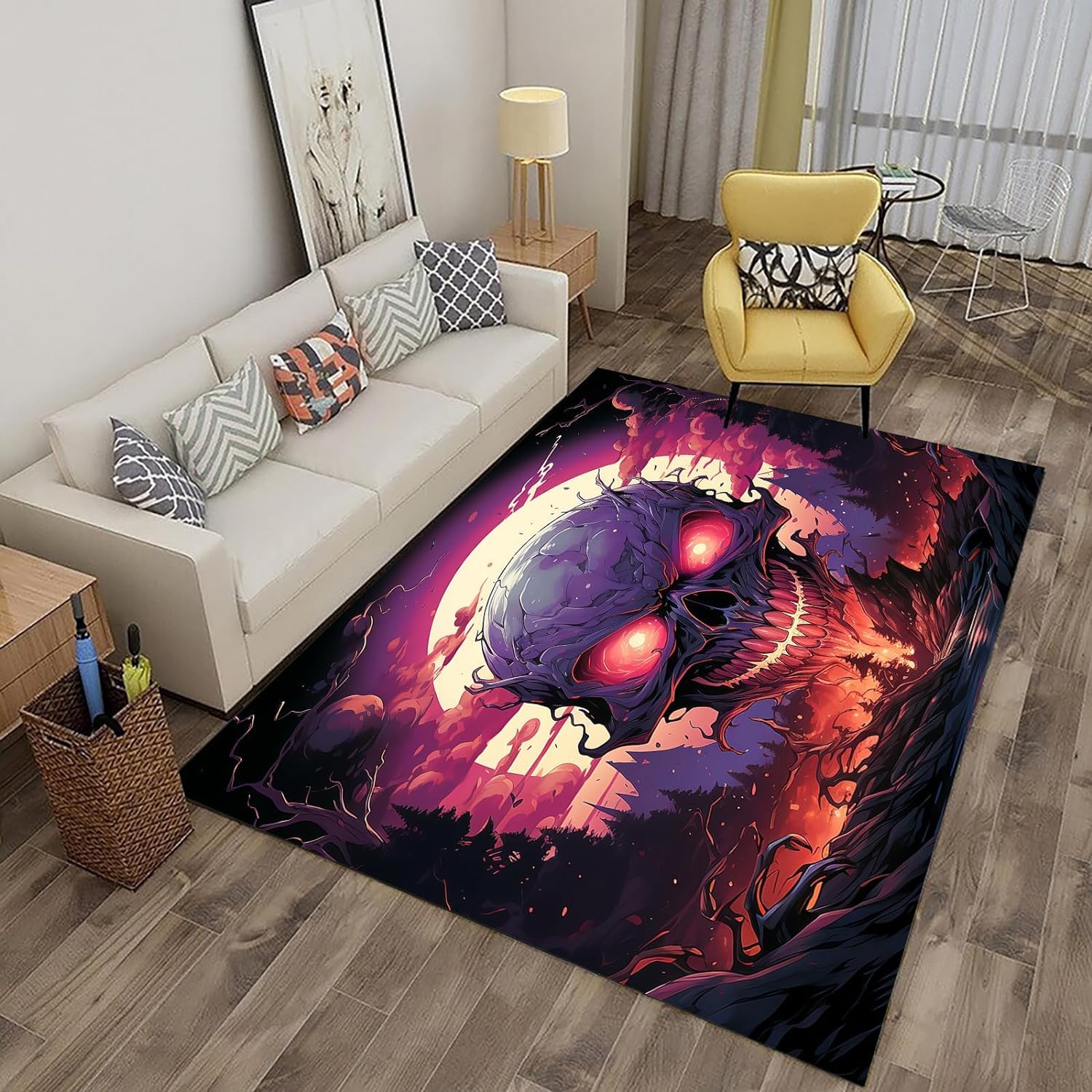 Xisnuient Boys Red Gothic Style Skull Area Rug Galaxy Smoke Skull Vintage Colourful Graffiti Floral Teenage Bedroom Carpet Day Of The Dead Non-Slip Adult Living Room Gaming Rugs Yoga Mat (,160X200cm)