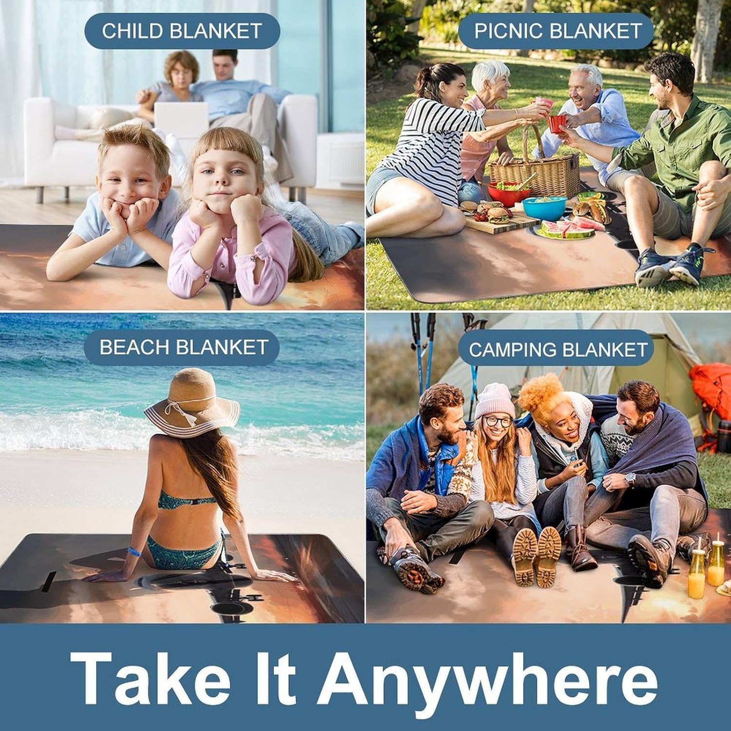 Airplane Art Waterproof Picnic Blanket 58.3''x58.3'',Portable and Foldable Picnic Mat with Handle,Outdoor Blankets for Lawn Park Beach Travel