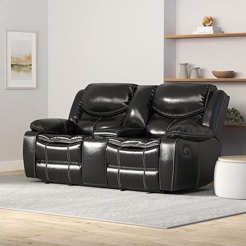 Miniatura 8 de Lexicon Warrenton Asiento de dos plazas reclinable manual de gamuza sintética con consola central, 78.5 pulgadas de ancho, marrón