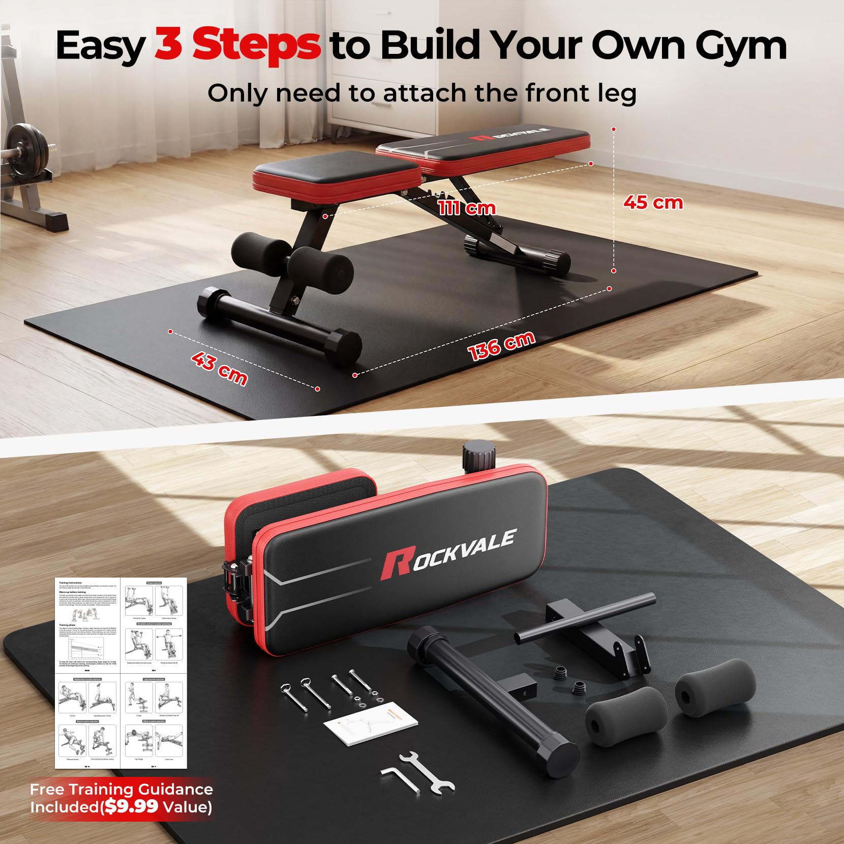 Banc de Musculation Réglable, 9 Positions – Banc Pliable Fitness Incliné, Plat et Décliné, Banc d’Haltères Compact en Acier pour Entraînement Complet à Domicile