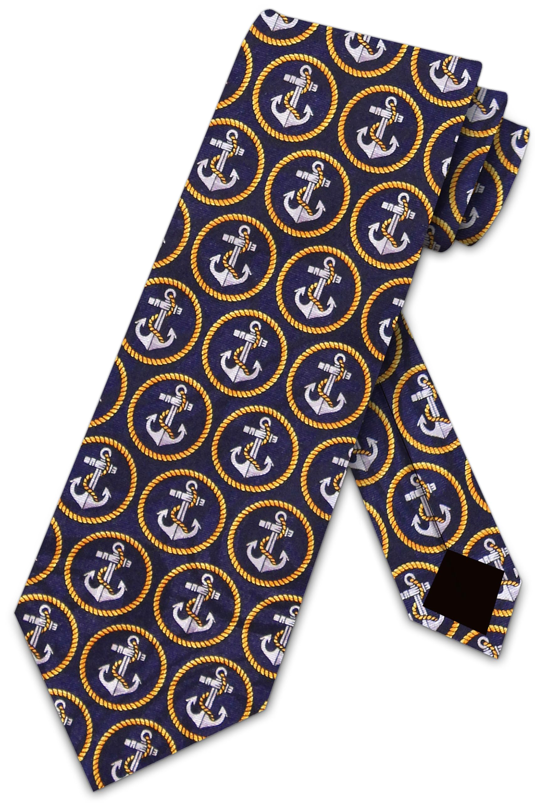 Navy Anchors Aweigh Tie- Mens Nautical Necktie, Navy, One size