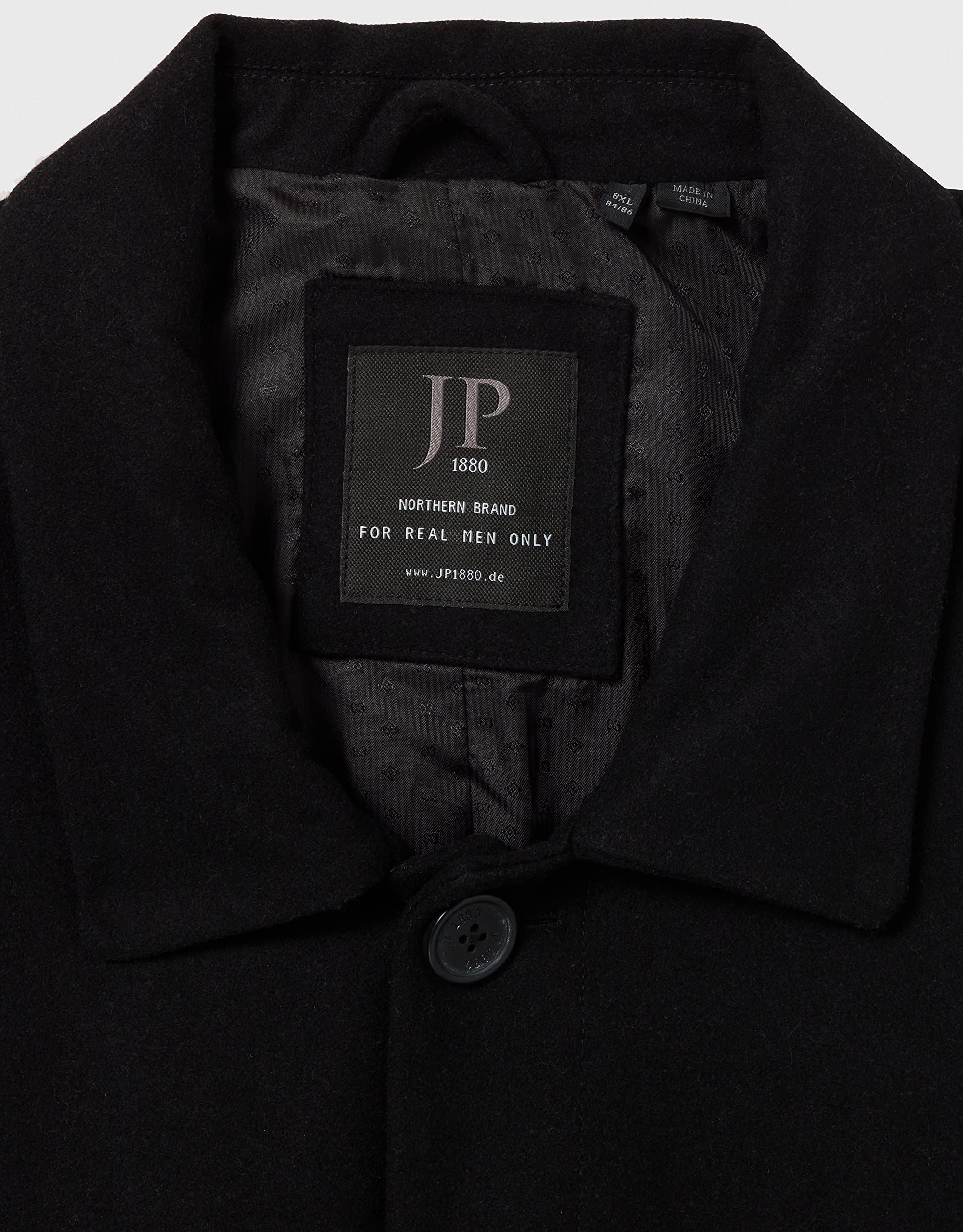 JP 1880 Męskie, duże rozmiary, ponadgabarytowe, odzież męska, L-8XL, płaszcz z mieszanki wełny, wodoodporny, kołnierz koszuli, do 8 XL 795116, czarny, L
