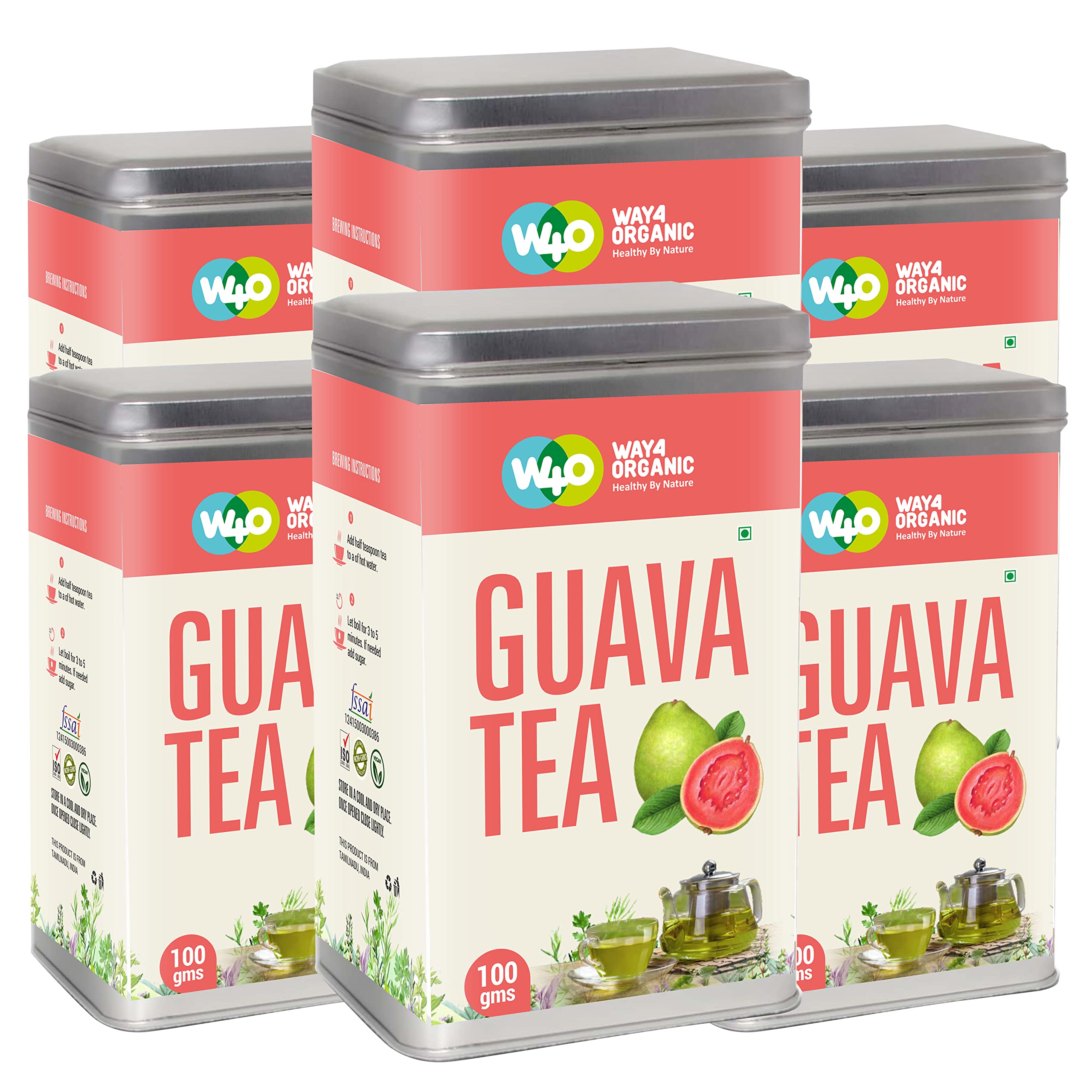 Way4Organic Guava Leaf Tea/Psidium guajava Tea 100 g Canister Pack (Pack of 6)