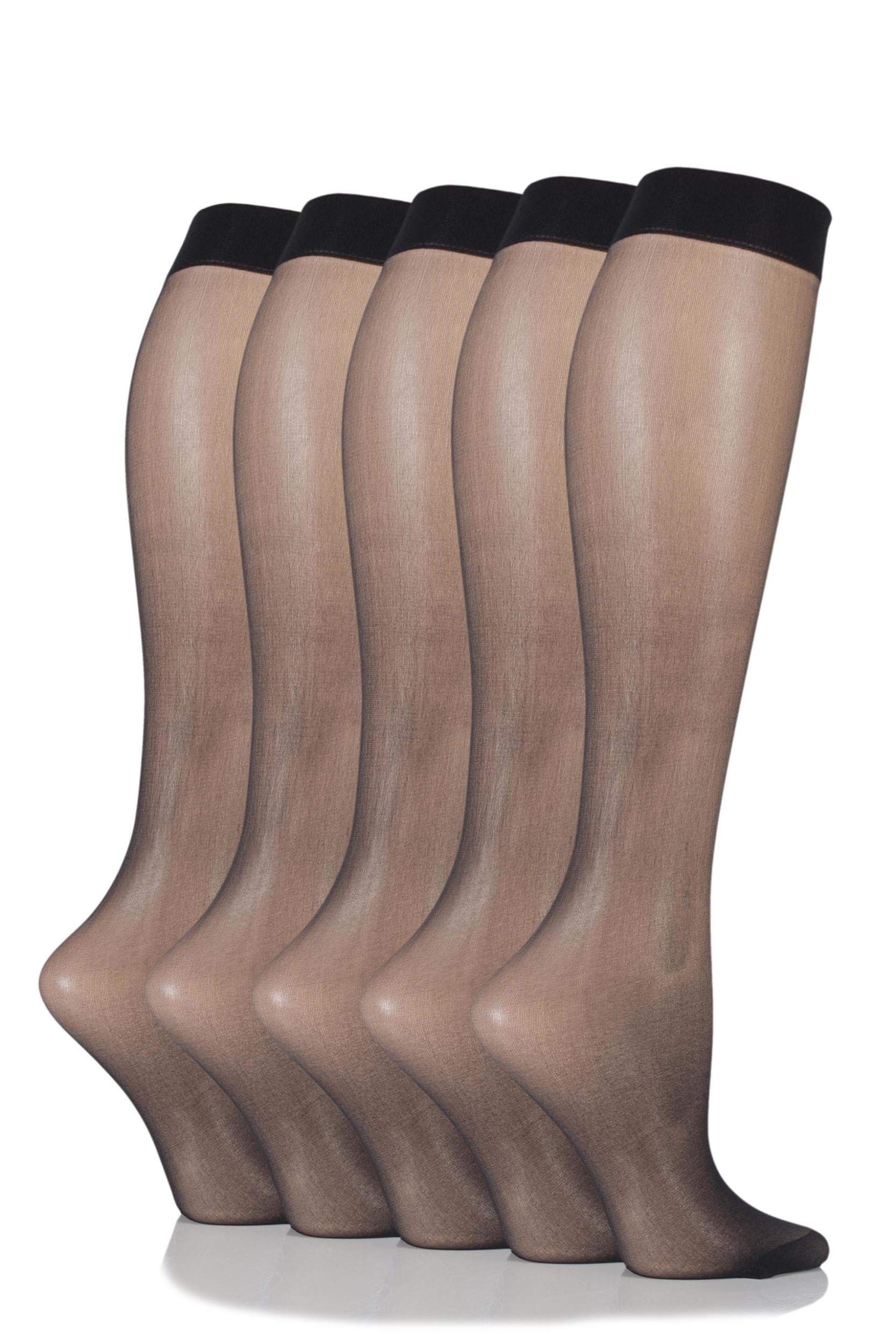 Sockshop Women's Black 5 Pair 15 Denier Knee Highs 4-8