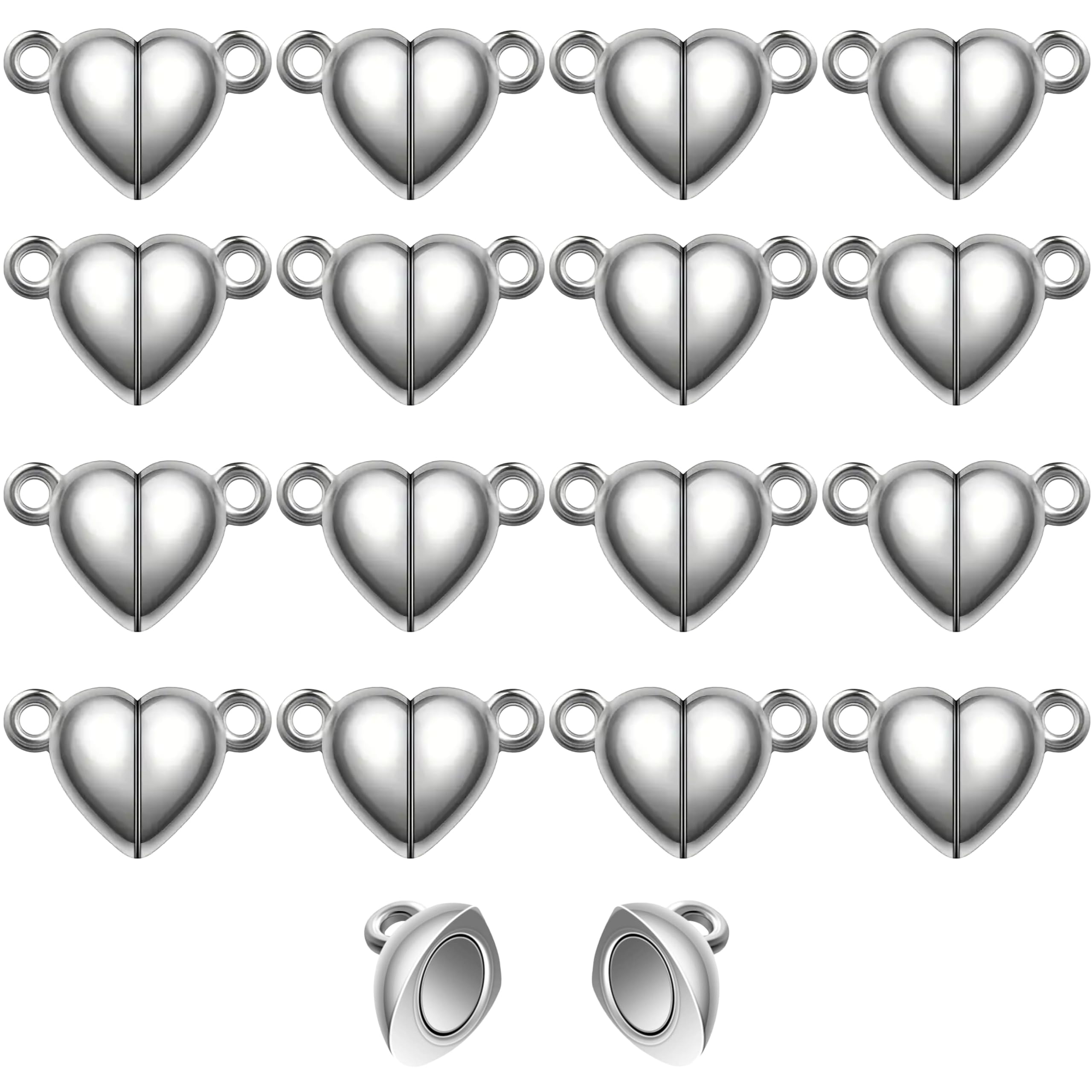 Magnetic Heart Charms 16 pcs for Couple Bracelets | Love Forever Friendship Beads | Jewelry Making | Perfect for DIY Friendship Bracelets (Silver)