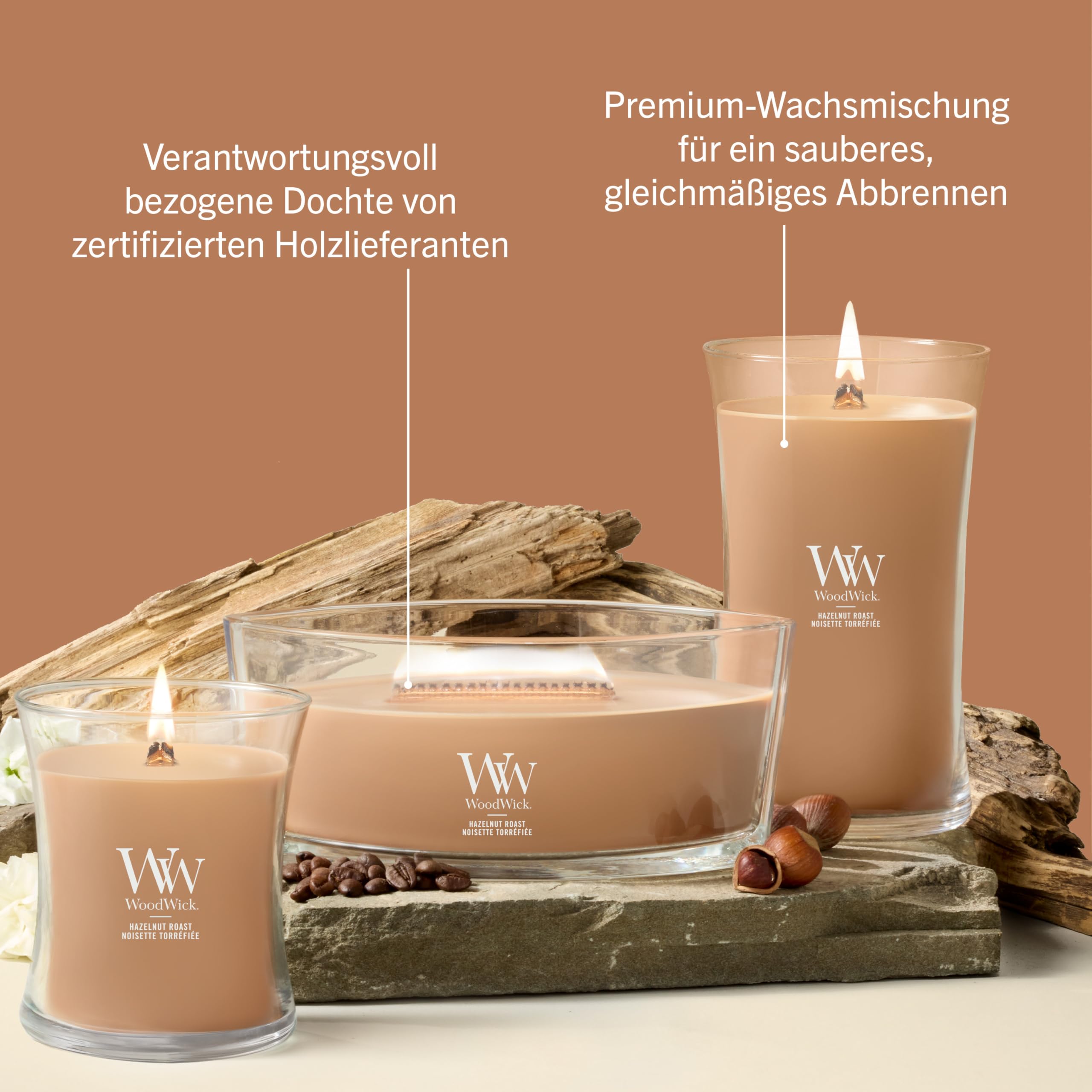 WoodWick Duftkerze | Mittlere Sanduhr-Kerze | Hazelnut Roast | Perfekte Geschenke für Frauen