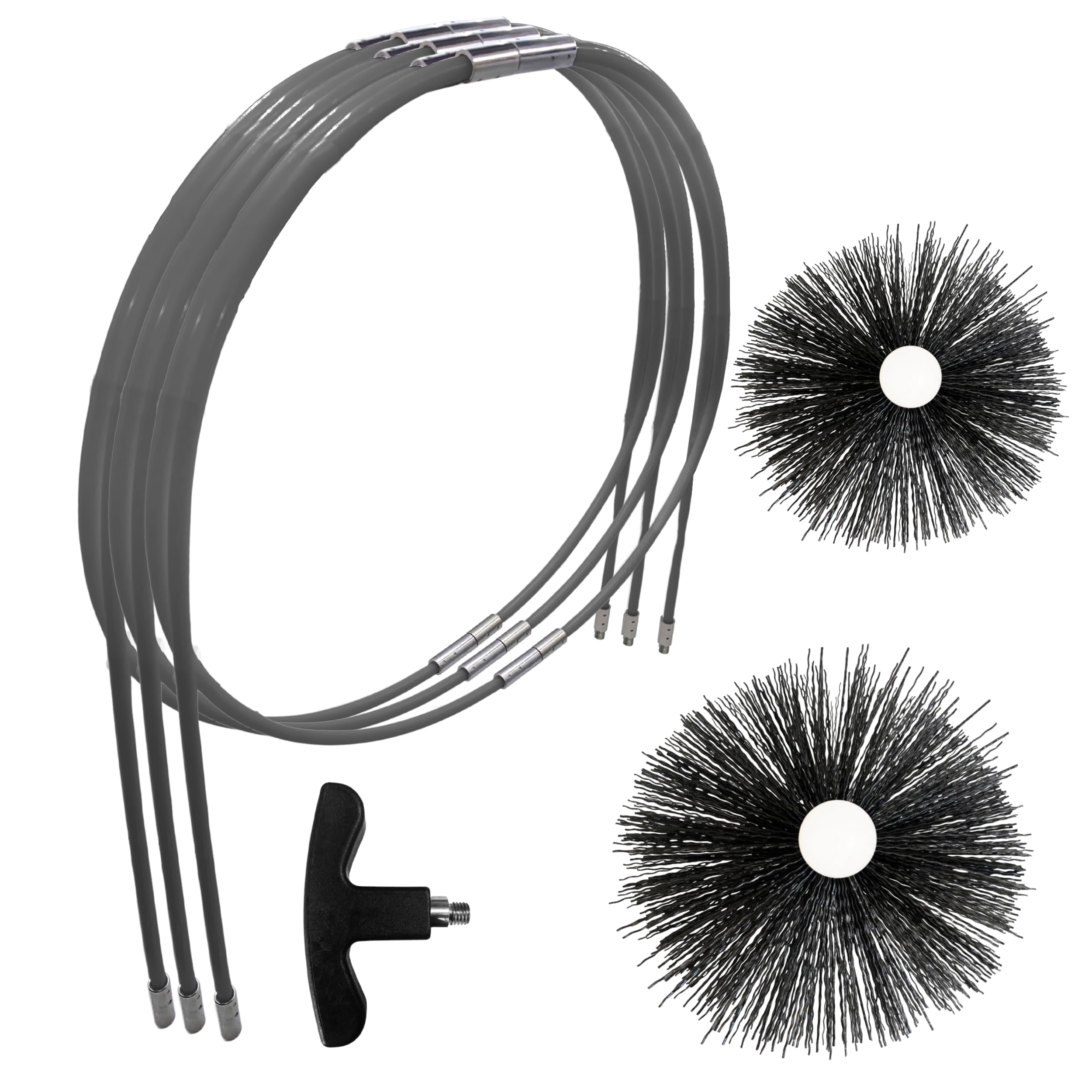 Shaffer Pro White - Chimney Sweep Brush Kit For Wood And Pellet 9 M - Hedgehog 120 Mm 150 Mm Easyflex -16 Flexible Chimney Sweeping Rods