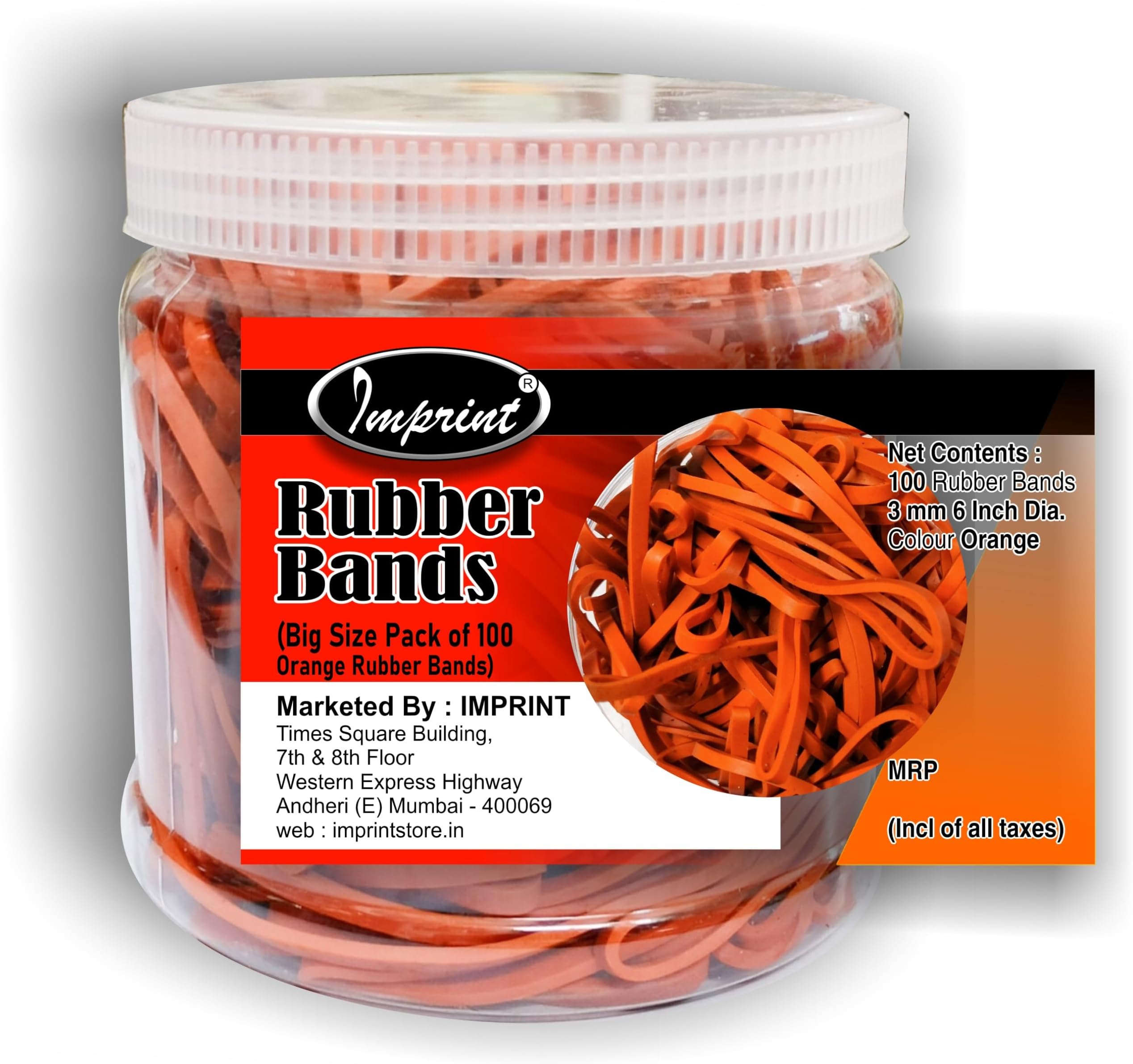 IMPRINT Large Big 6" Rubberbands Pack Of 100