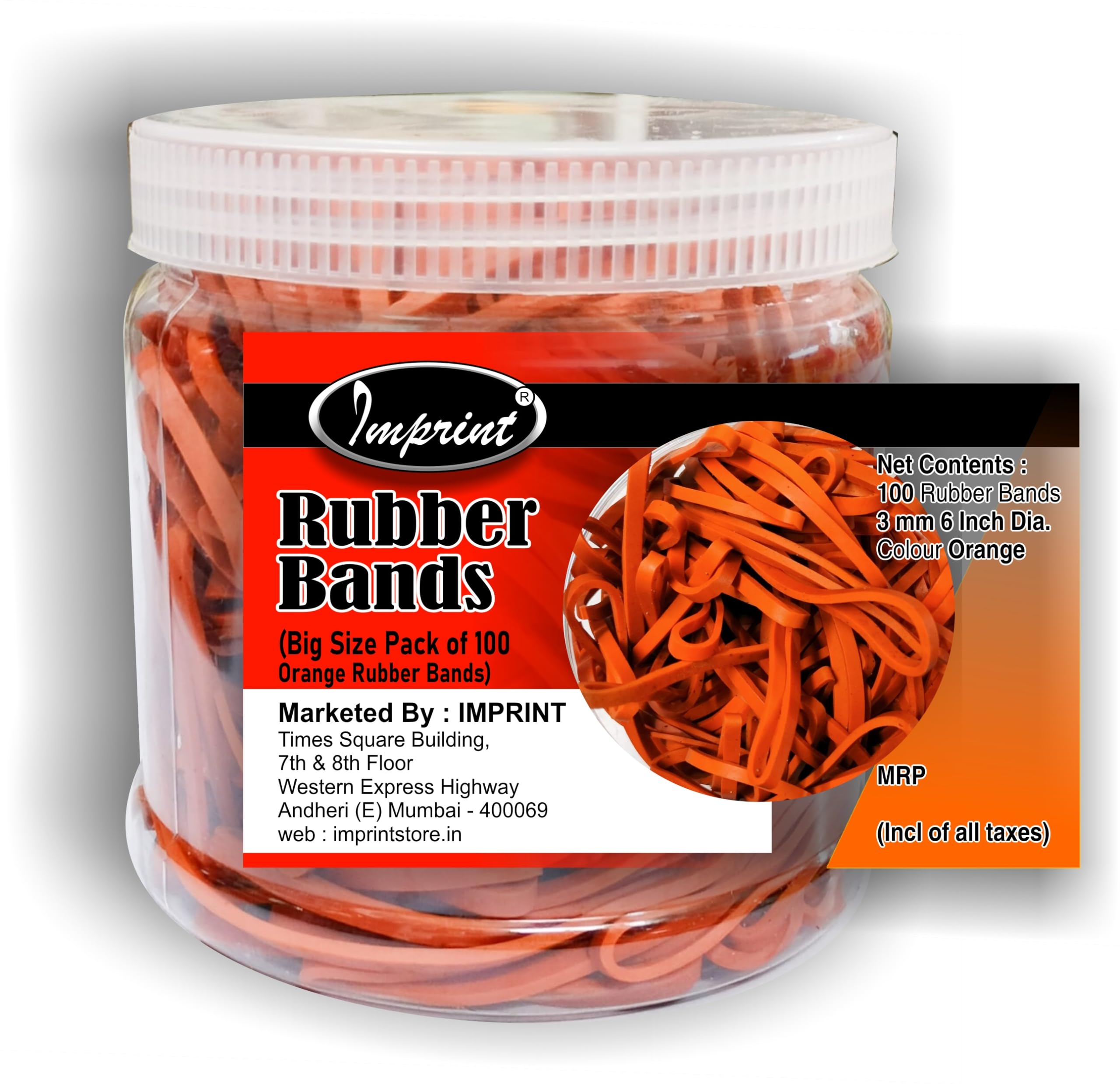 IMPRINT Large Big 6" Rubberbands Pack Of 100