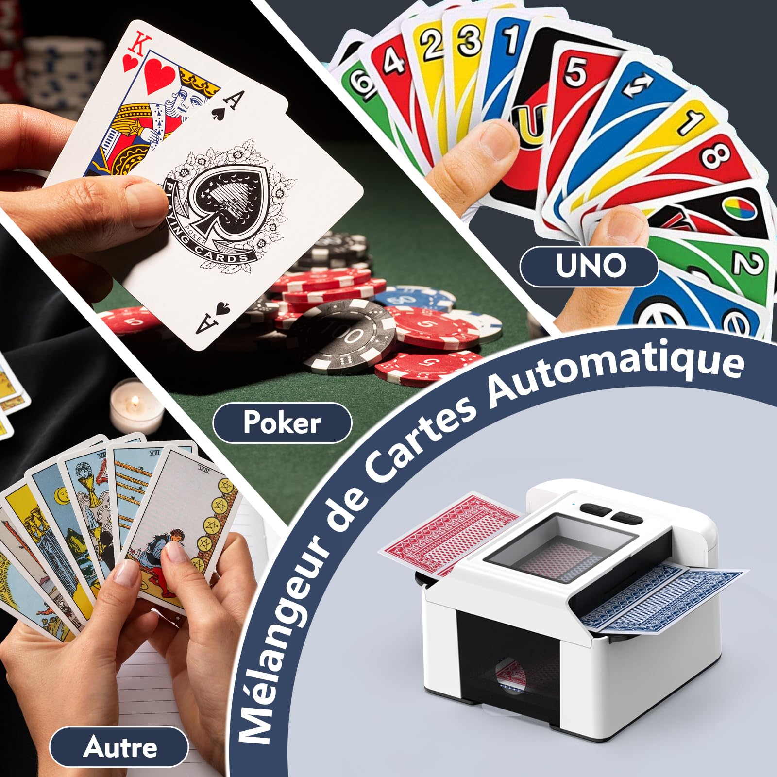 Mélangeur De Cartes électronique – 2 Jeux, USB/piles, Compatible UNO Poker Texas Holdem | Distributeur Automatique