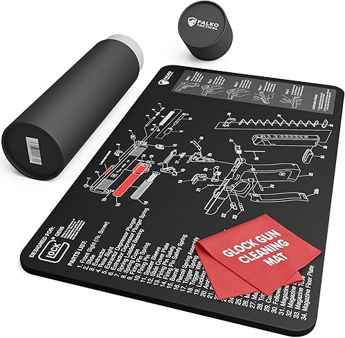 Falko Tactical Alfombrilla de Limpieza de Armas para Glock - Alfombrilla de Armas de Doble Grosor - Diagrama de Despiece HD que Incluye Lista de