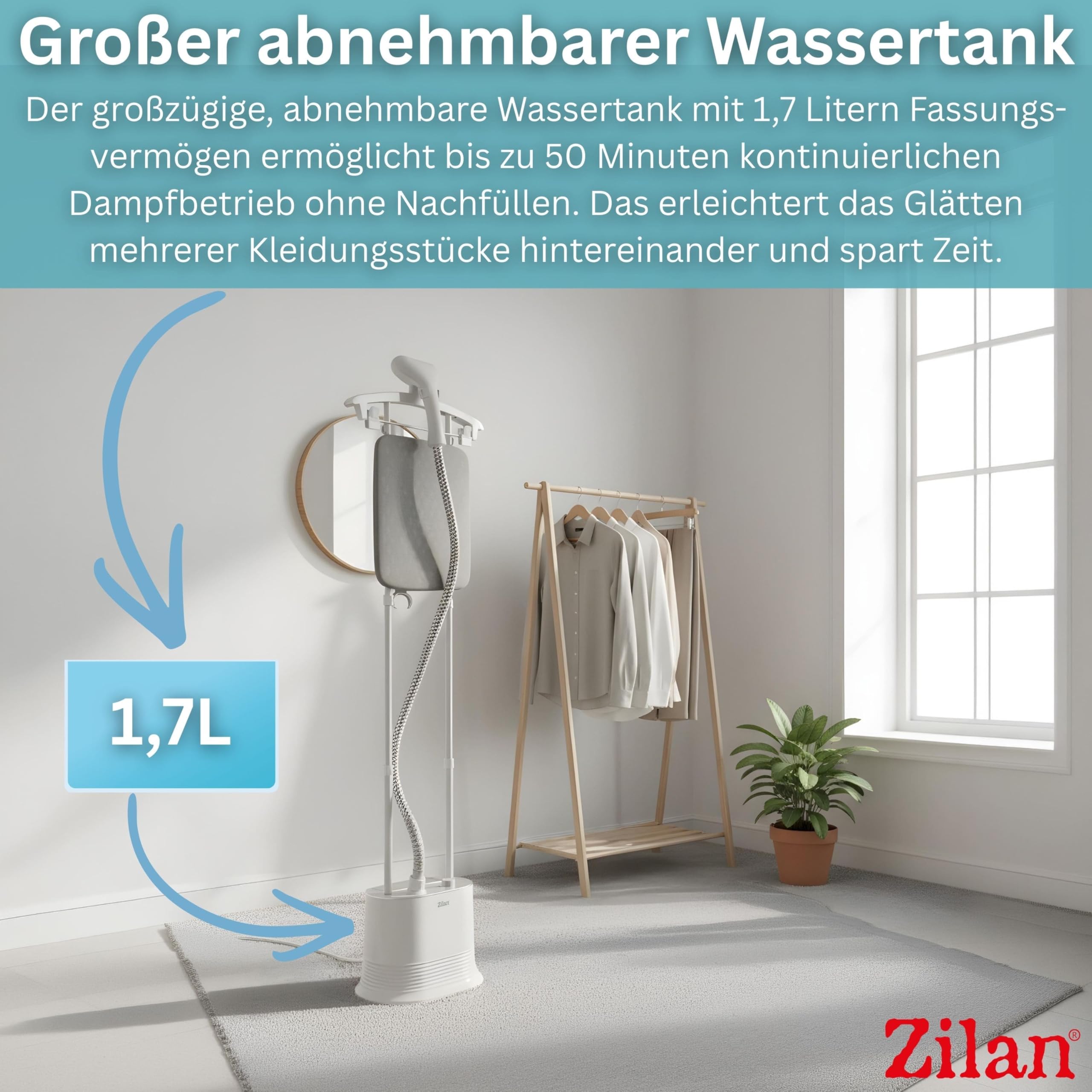 Zilan - Vaporizador 2 en 1 con tabla de planchar, central de vapor de 2000 W y cepillo de vapor, calefacción rápida en 30 segundos, plancha de vapor