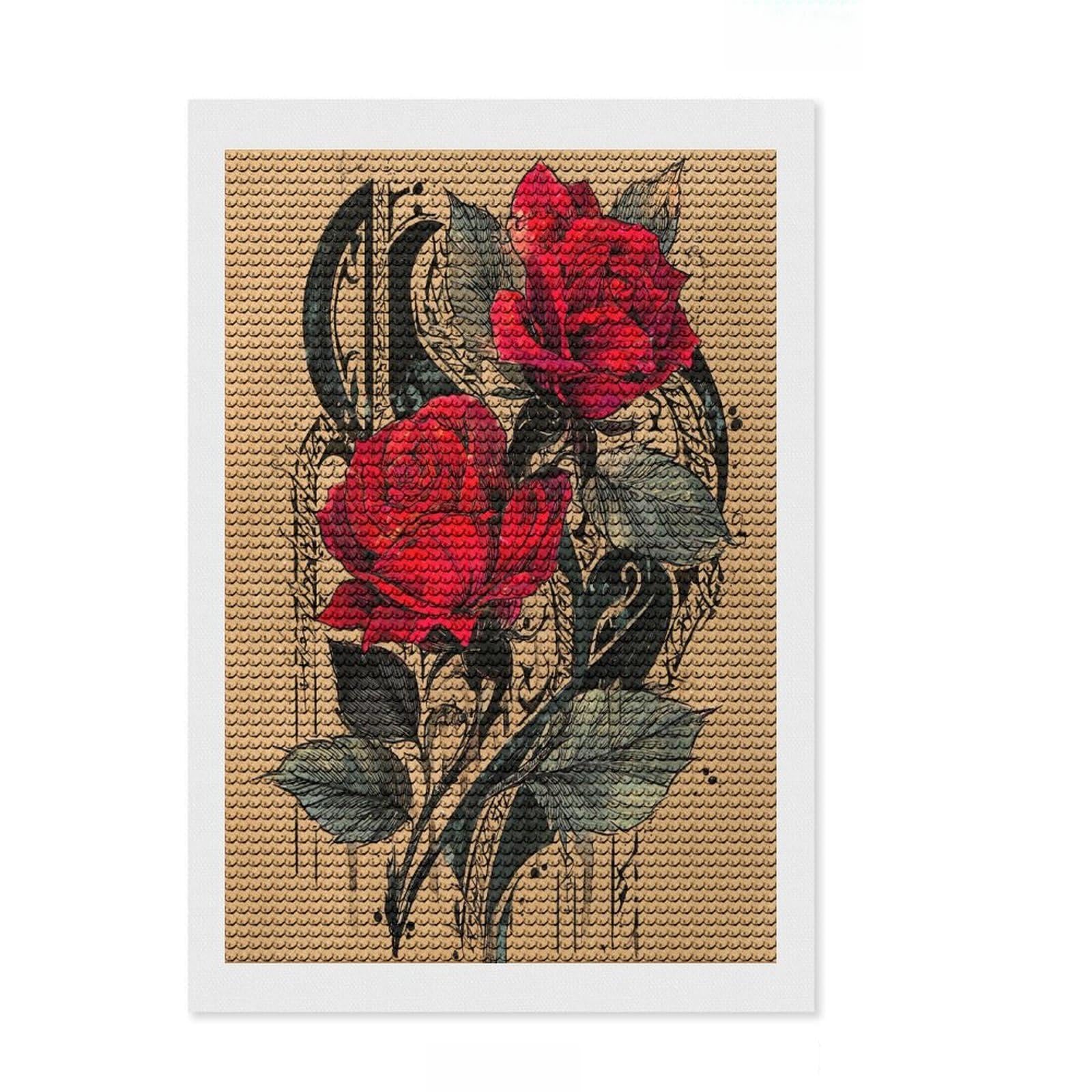 Junmoney Vibrant Rose Artistry Diamond Painting Set 8"x12", Christmas Gift, Adhesive Canvas, Vintage Style Decor, Canvas Picture, Round Gems