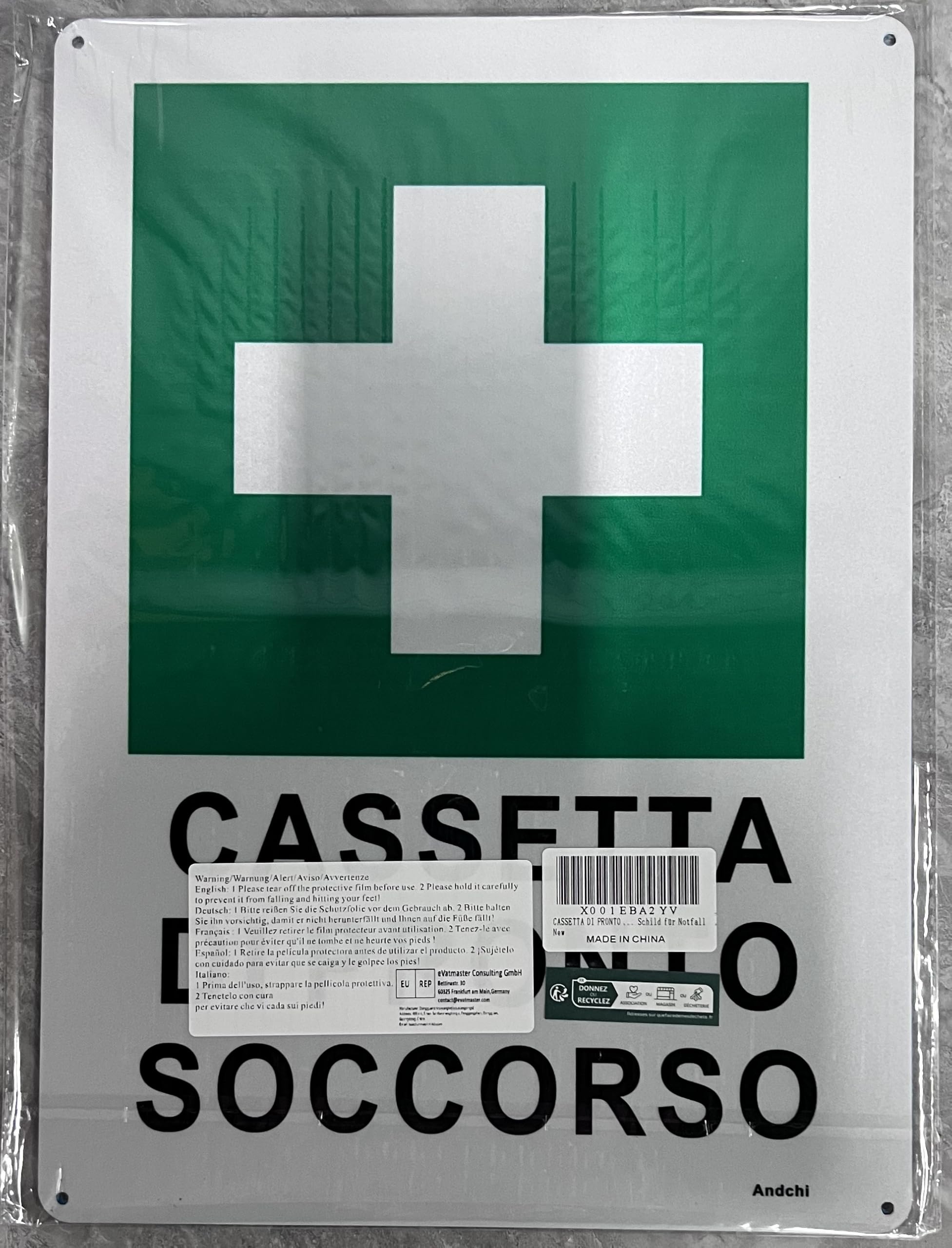 Andchi 2-pezzi Cartello in Alluminio Emergenza Sicurezza Avvertenza Segnale di Pronto Soccorso Segnale di Sicurezza Cassetta di Pronto Soccorso - 25x35 cm