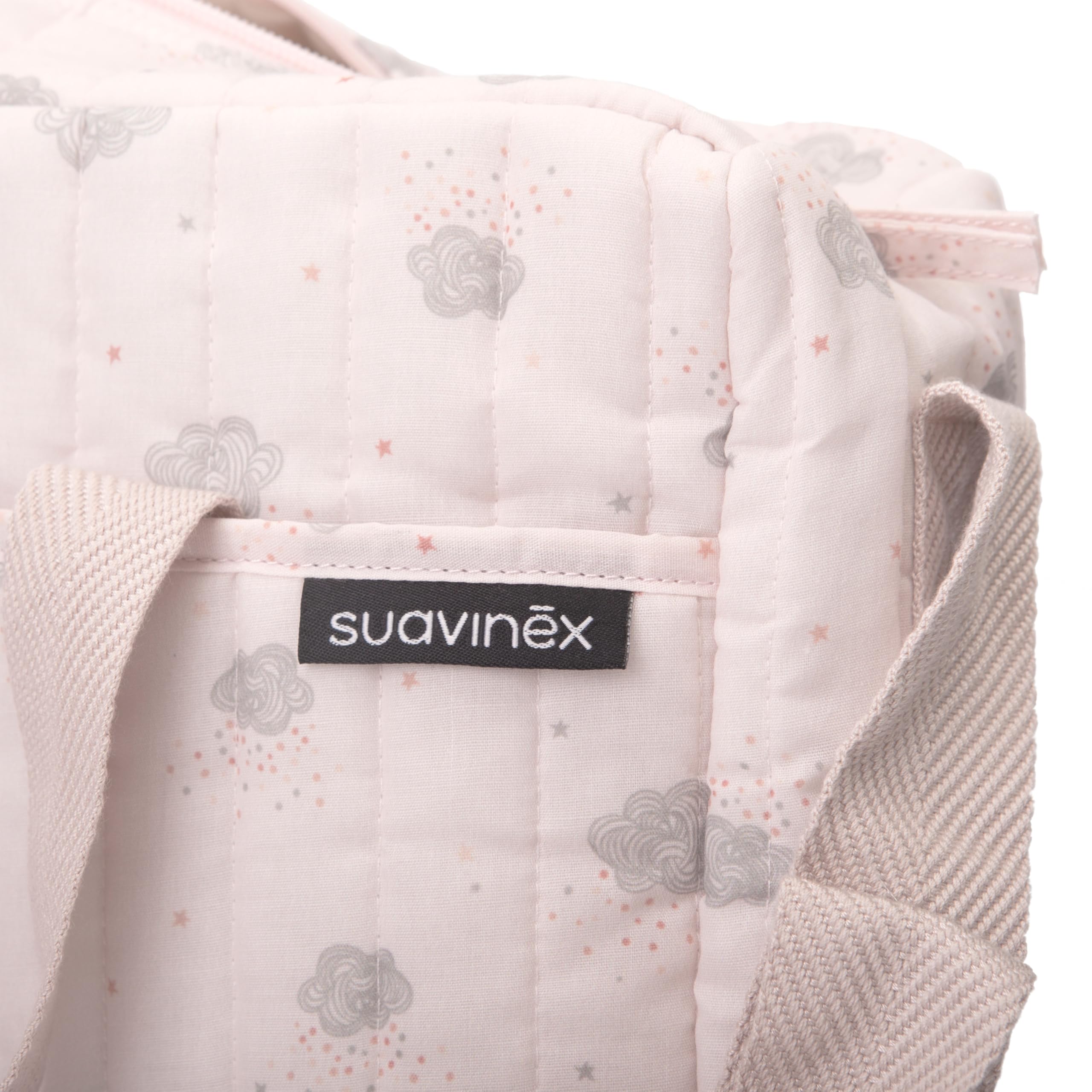 Suavinex Borsa cambio bambino con cosmetici Gel detergente delicato 300 ml Latte idratante 300 ml Crema cambio 75 ml Salviette 60 unità Regalo nascita rosa