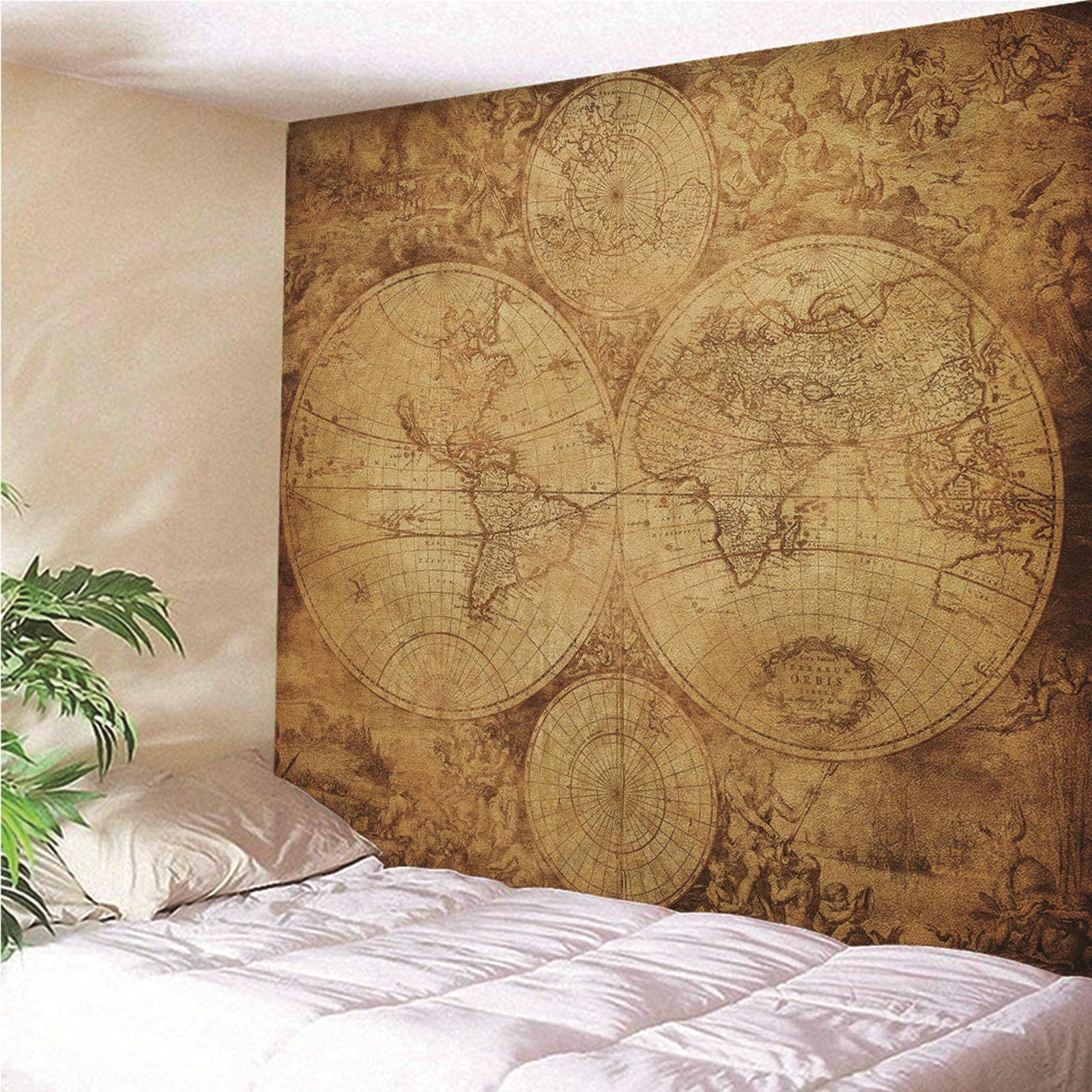 KnSam Dywan na ścianę, gobelin, ozdoba na ścianę, do salonu, dekoracja domowa, z poliestru, kartki w stylu vintage, brązowa, 260 x 240 cm