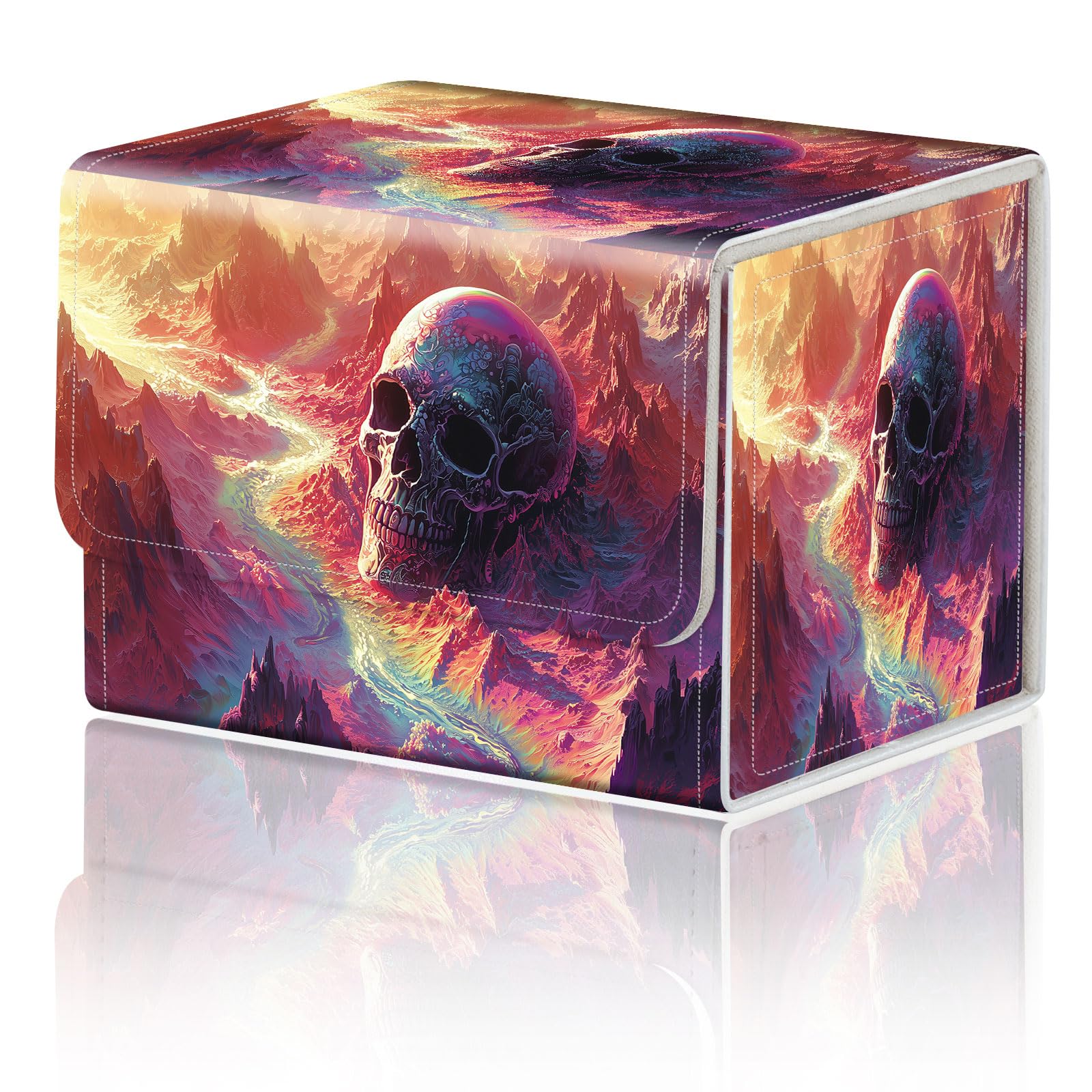 Card Game Storage Box for TCG Deck Box MTG Card Box Organizer Trading Card Case Commander Deck Box TCG Card Storage Box Magnetic Closure Creative Pattern Up to 200 Cards, Pink Skull โ image 1