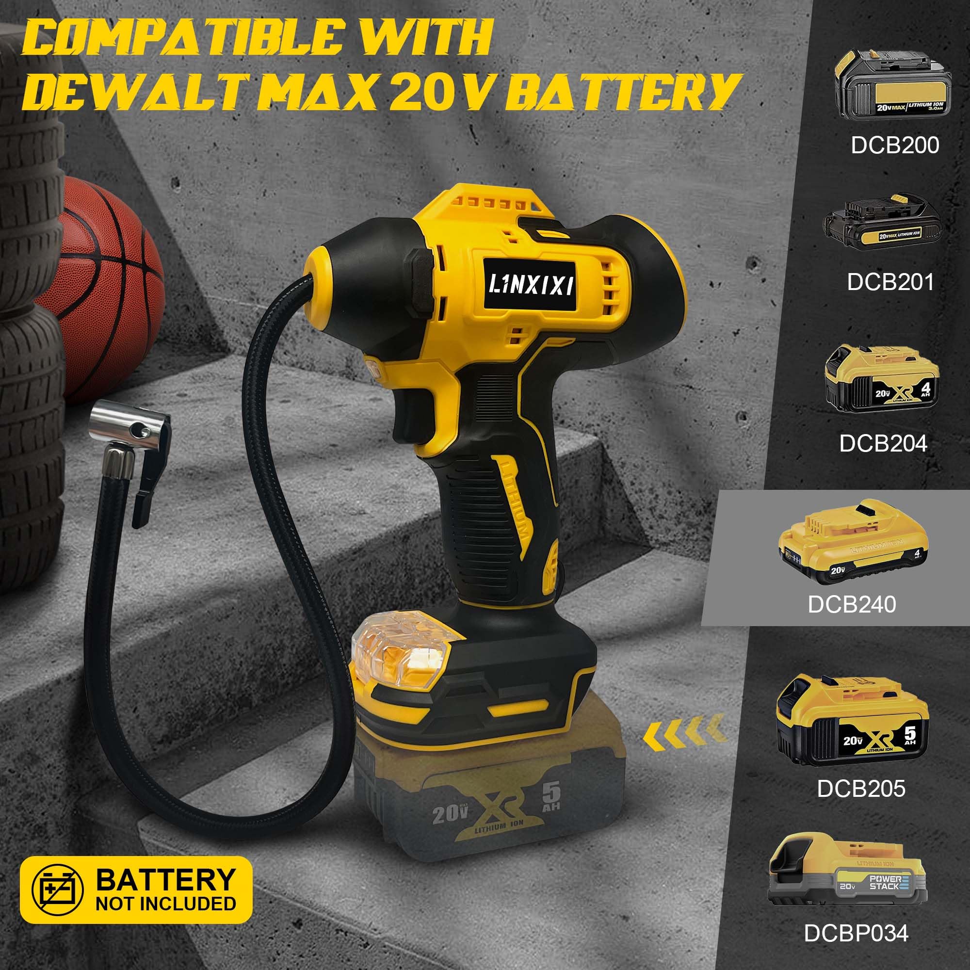 Akku Kompressor für De-Walt 18V Akku Autoreifen Luftpumpe | 160PSI/11bar Tragbare Luftkompressor mit LCD-Display, mit 12V Autostromkabel für Auto, Motorrad, Fahrrad, Ball(Ohne Akku)