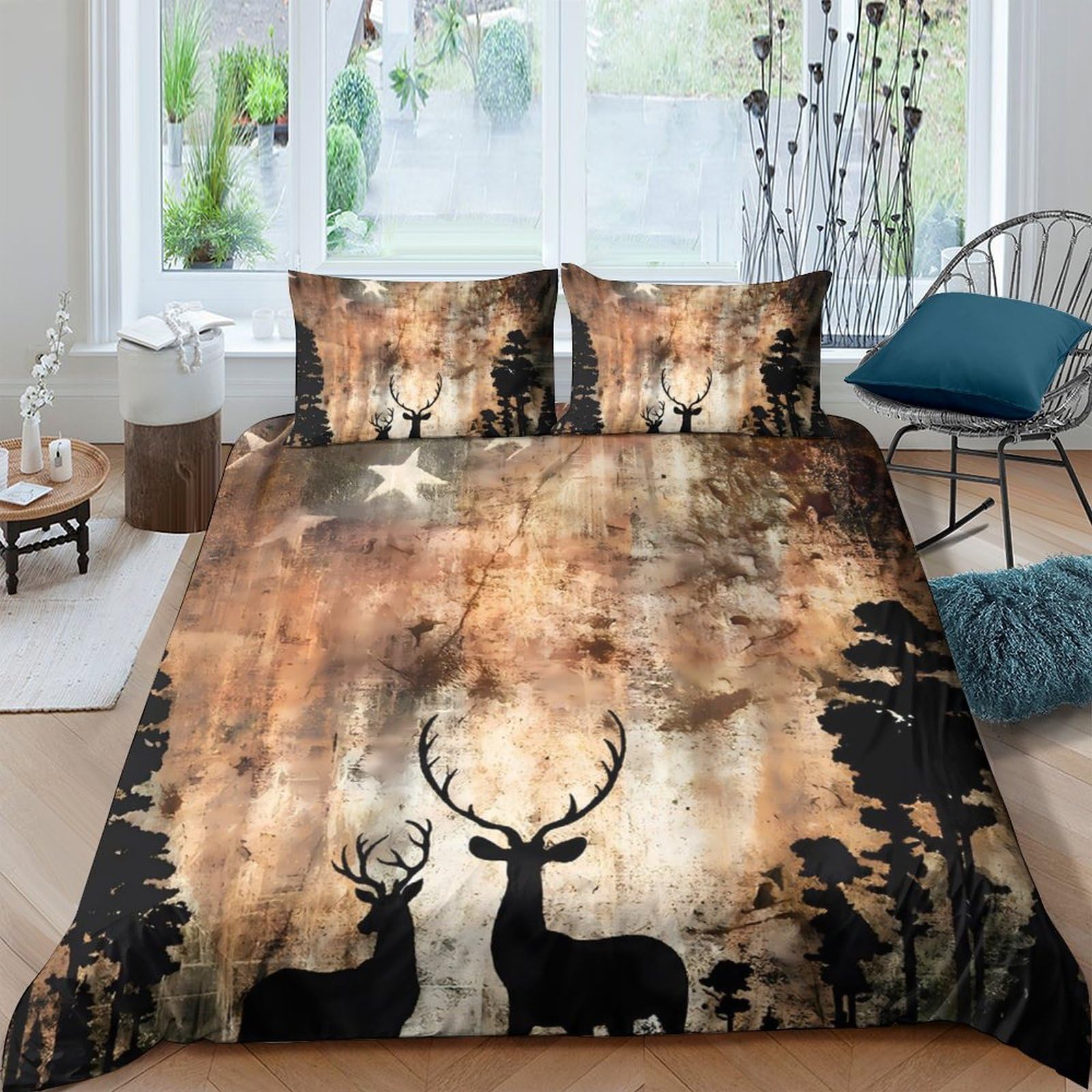 Ctjqhvkz Style-5 3D Printed Forest Deer Fitted Sheet Microfiber Anti-Slip Bed Cover Woodland Bedroom Decor Machine Washable Single（135X200cm）
