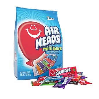 Airheads 80 Mini Bars Fun Taffy Candy Assorted Fruit Flavors 32.17oz 912g Air Heads