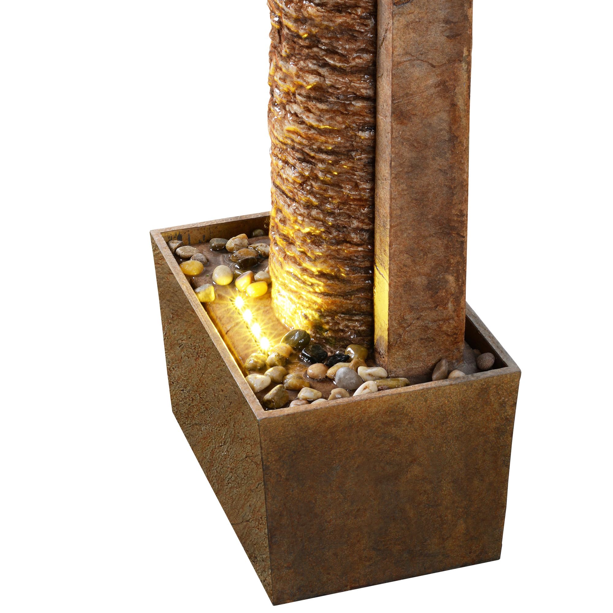 Teamson Home Fontaine de Jardin Haute Cascade exterieure LED Roche superposee Patio Durable Marron