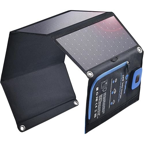 BigBlue Portable Solar Charger 28W with Digital Ammeter,25.4% High-Efficiency, USB-A/USB-C Ports, Folding Waterproof Solar Panels with Carabiners for Camping, Backpacking, Phones, Tablets, Power Bank