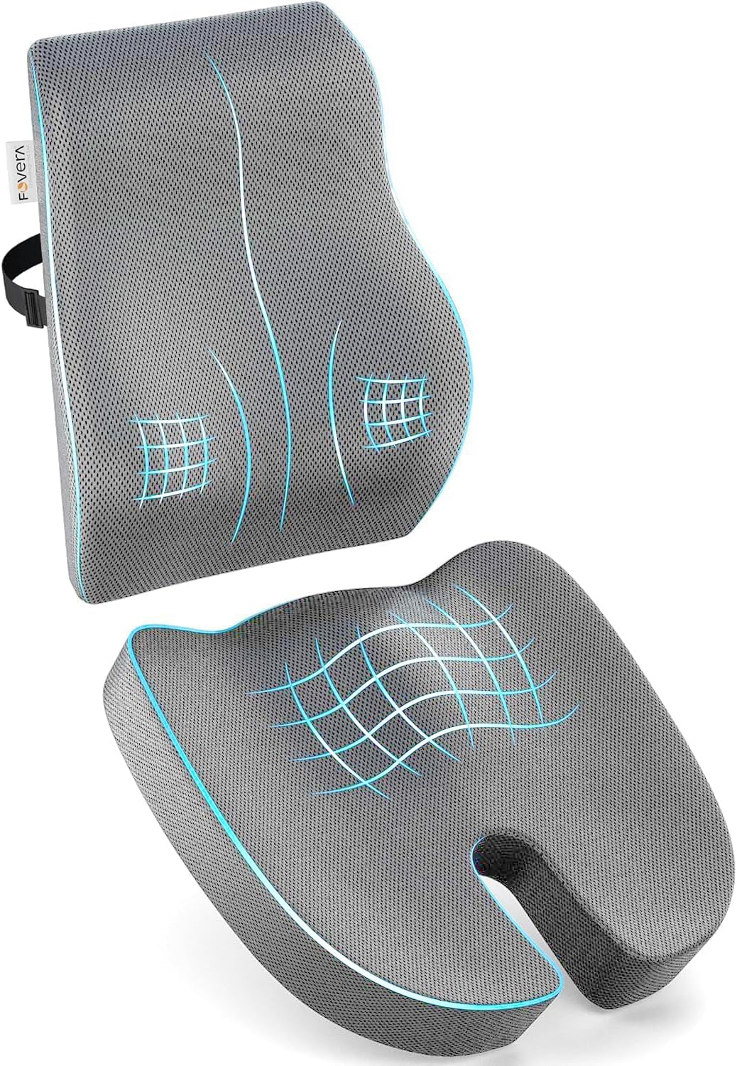 FOVERA Lumbar Support for Chair, Orthopedic Back Support Memory Foam Backrest Cushion - Designed for Back Pain Relief - Ideal Back Pillow for Computer/Office Chair (Velvet Black, Standard)