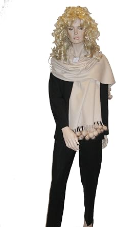 Cashmere scarf with mink pom-pom balls IVORY Ivory